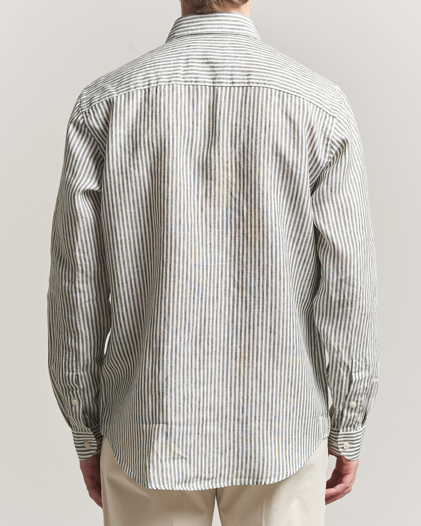 Homme | Chemises | Eton | Casual Fit Striped Linen Shirt Dark Green