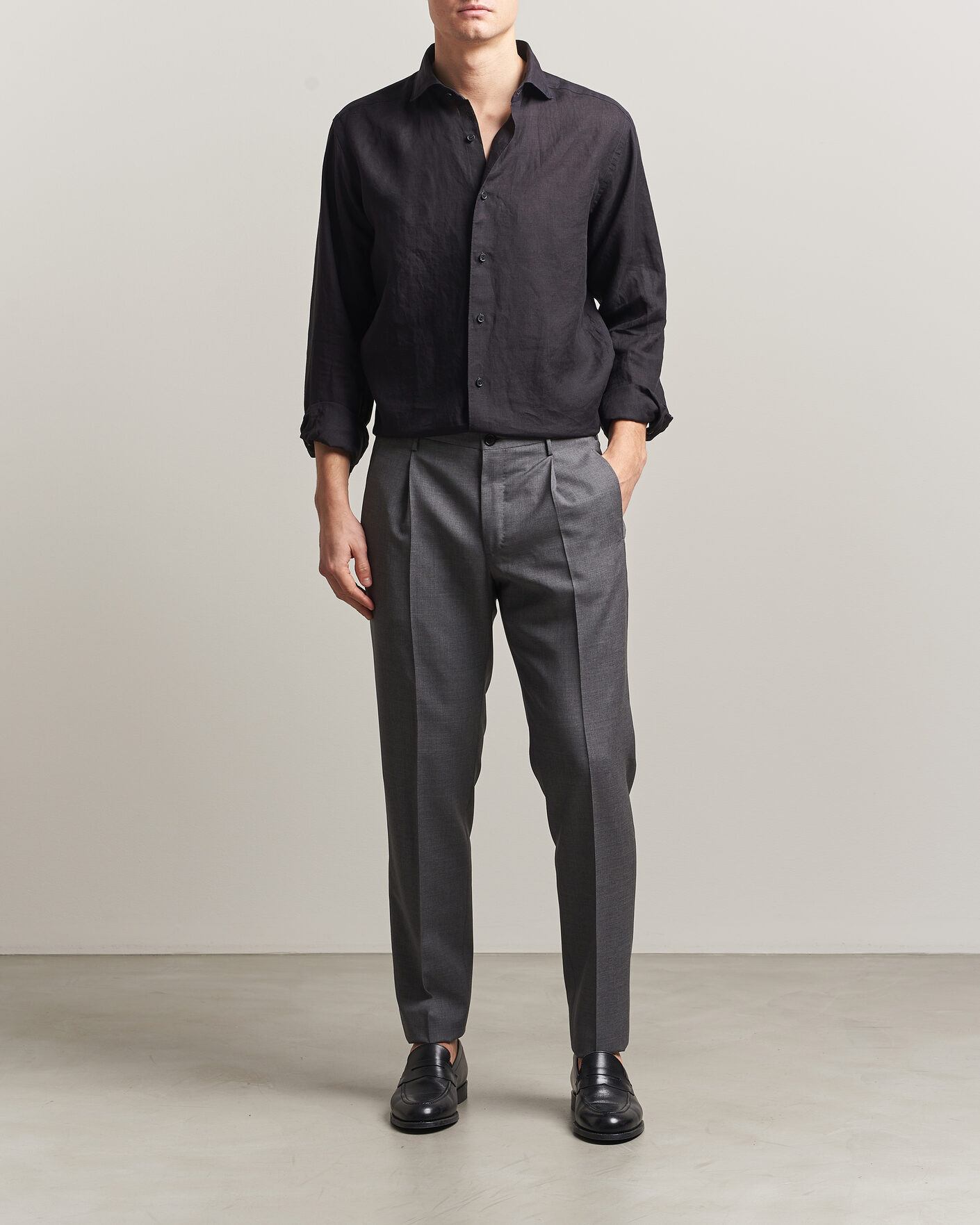 Homme | Chemises | Eton | Casual Fit Linen Shirt Black