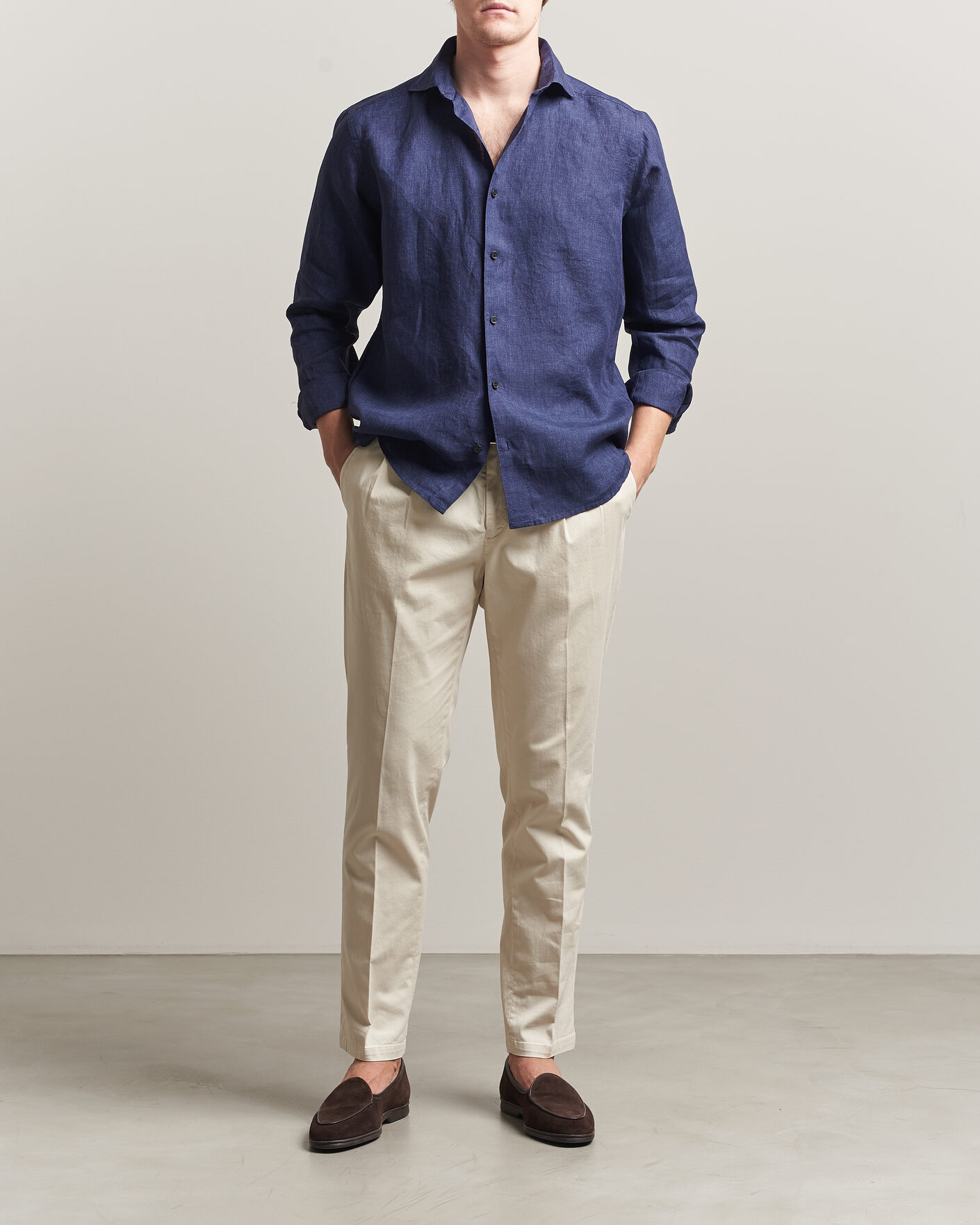 Homme | Chemises | Eton | Casual Fit Linen Shirt Navy Blue