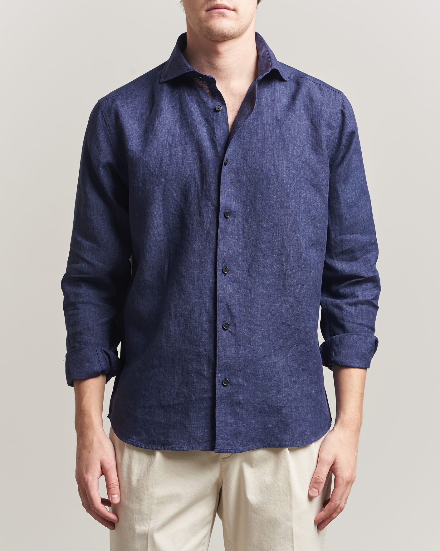 Homme | Chemises | Eton | Casual Fit Linen Shirt Navy Blue