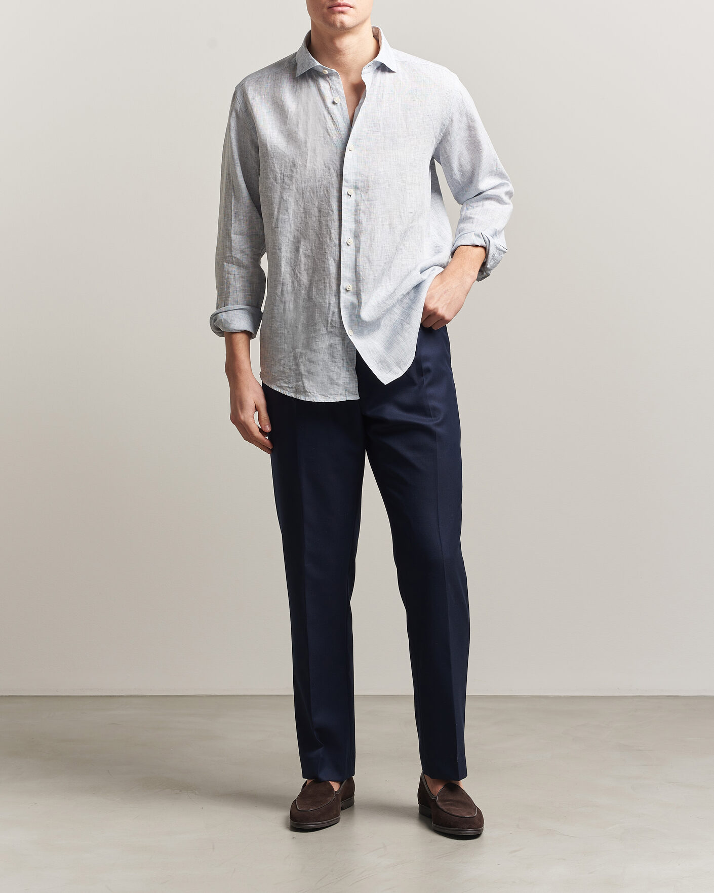Homme | Chemises | Eton | Casual Fit Linen Shirt Light Blue