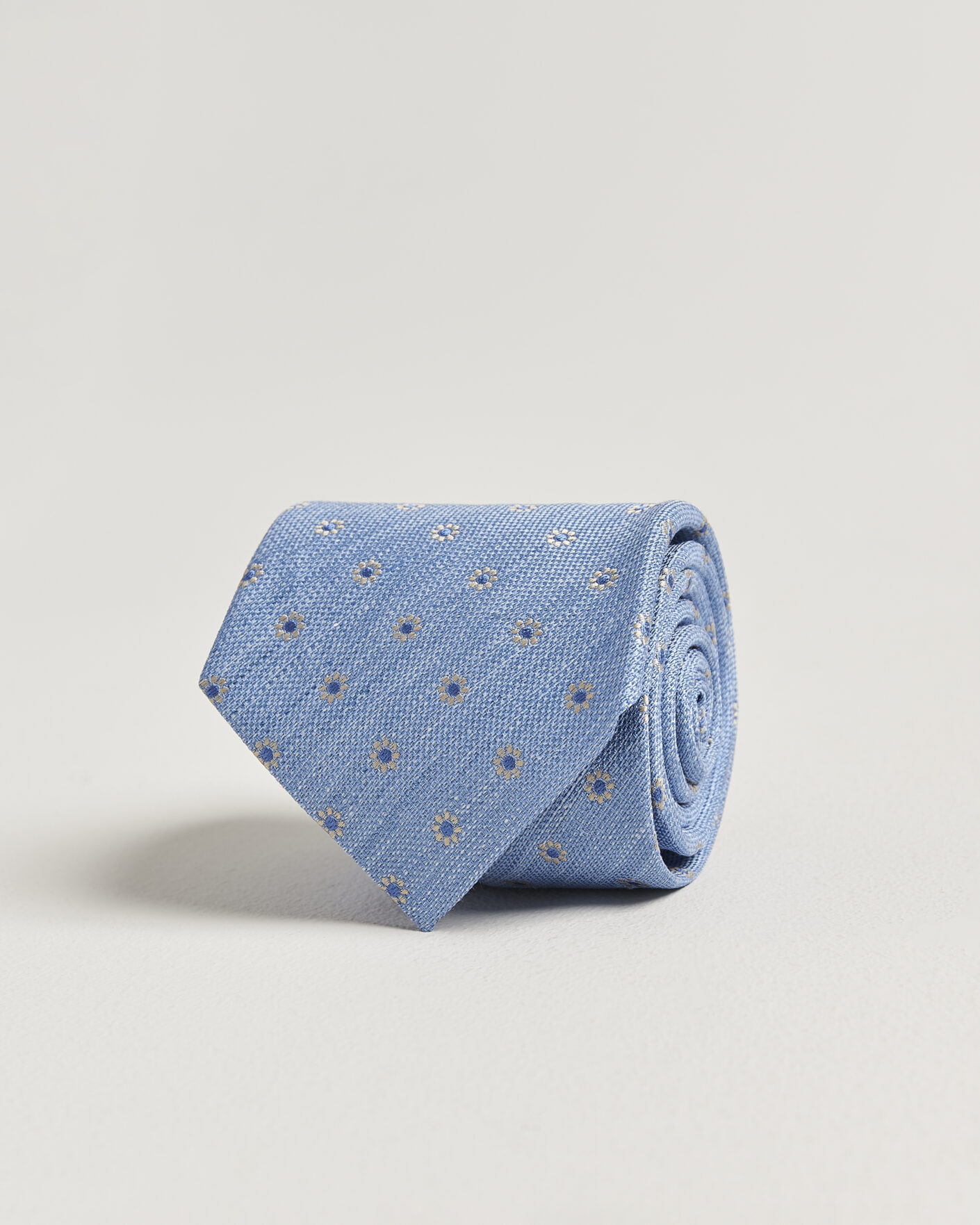 Homme | Cravates | Eton | Floral Linen Silk Tie Light Blue