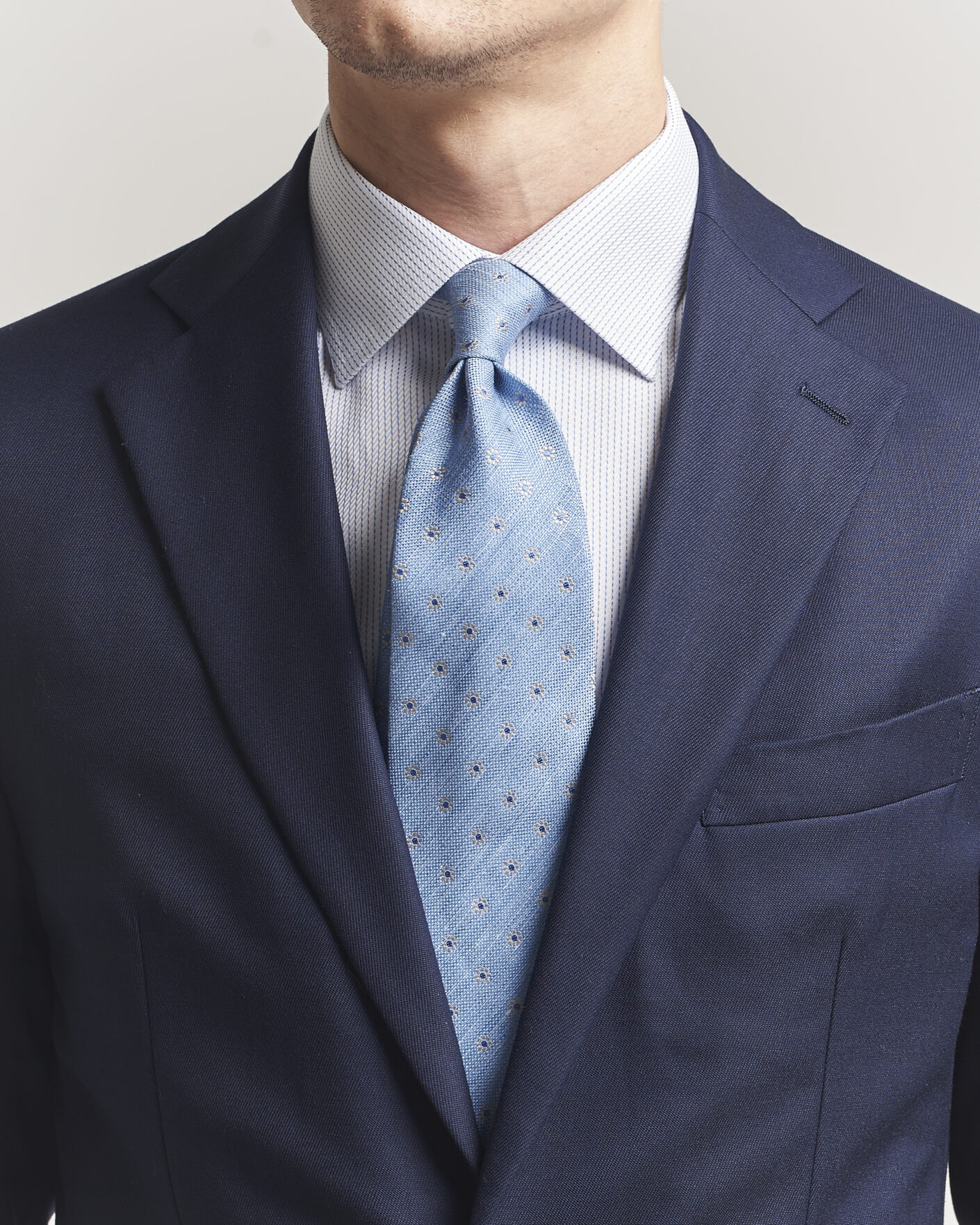 Homme | Cravates | Eton | Floral Linen Silk Tie Light Blue