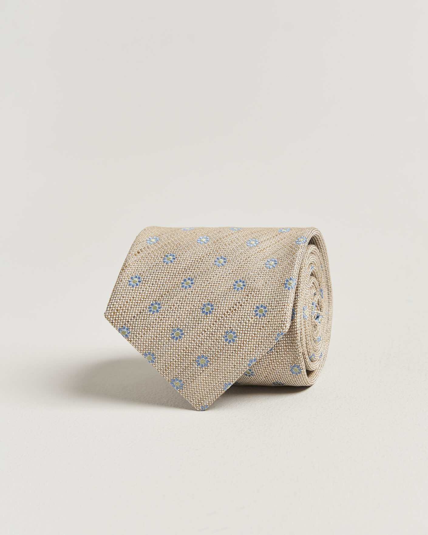 Homme | Cravates | Eton | Floral Linen Silk Tie Beige