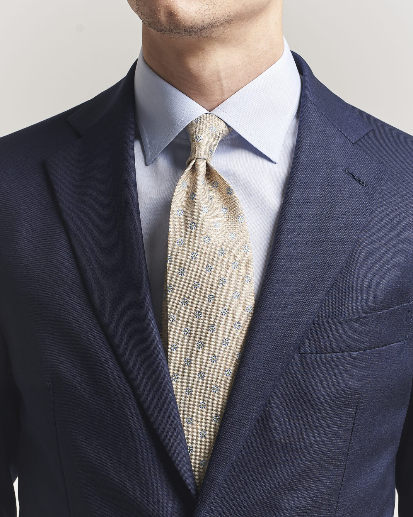 Homme | Cravates | Eton | Floral Linen Silk Tie Beige