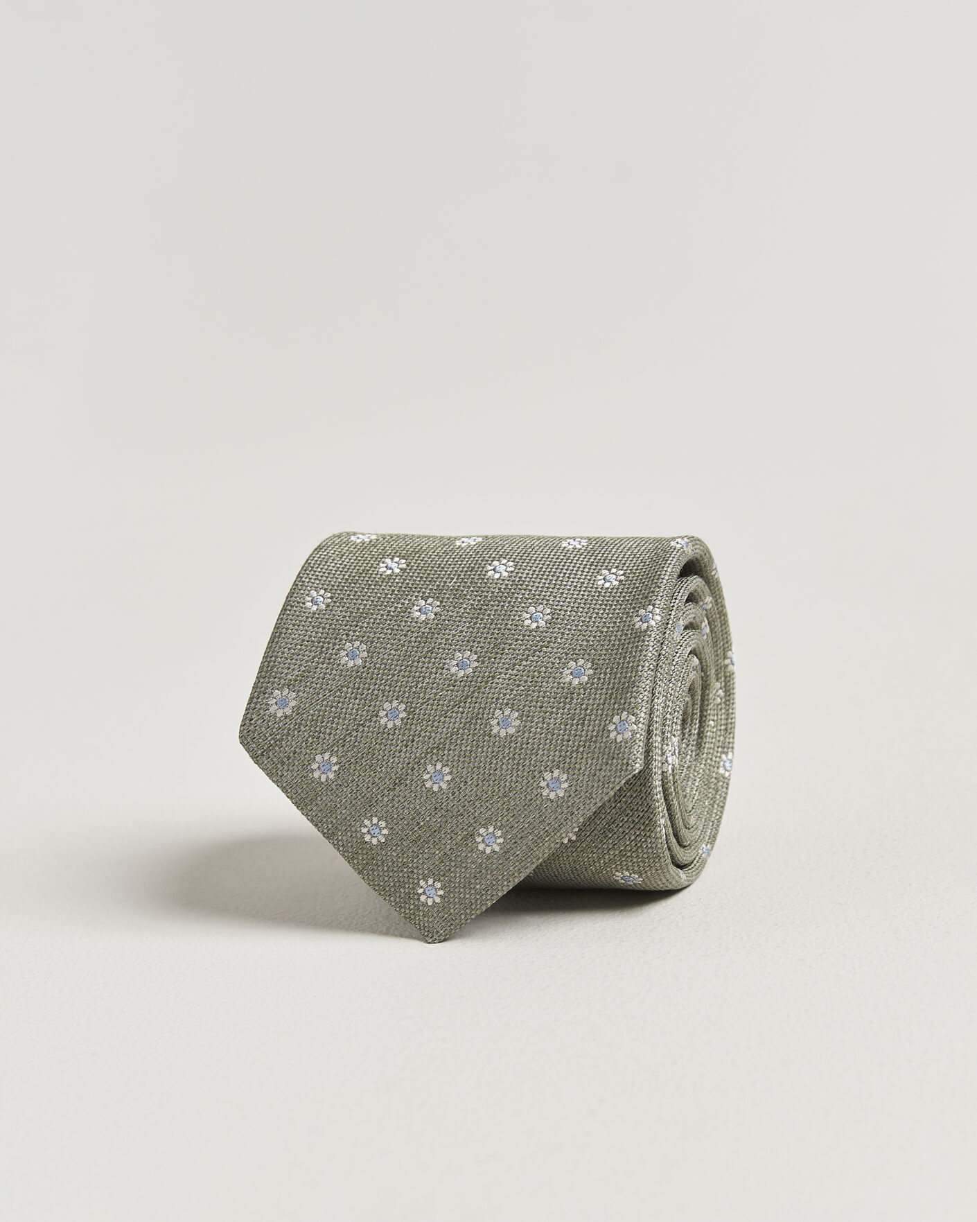 Homme | Cravates | Eton | Floral Linen Silk Tie Light Green