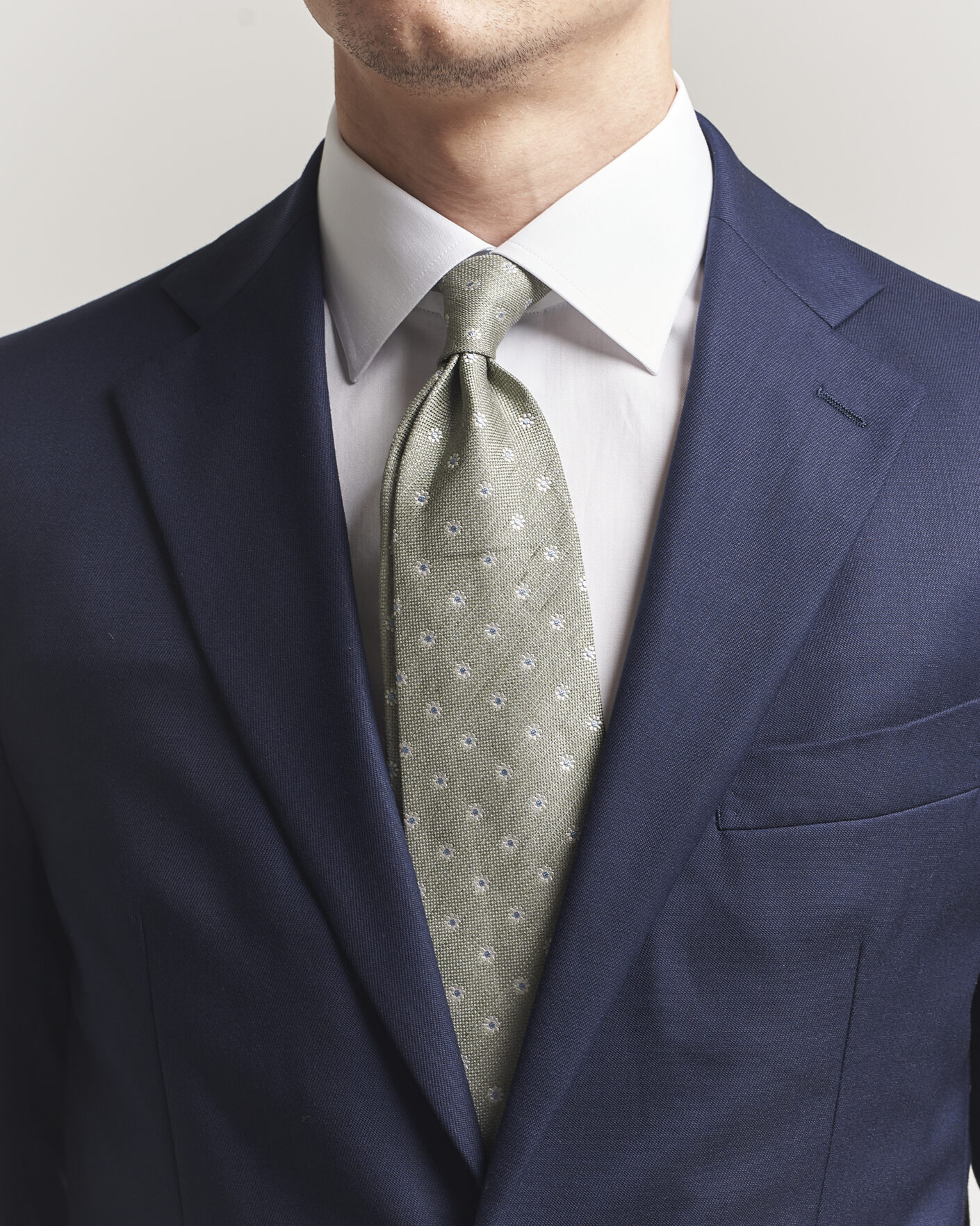 Homme | Cravates | Eton | Floral Linen Silk Tie Light Green