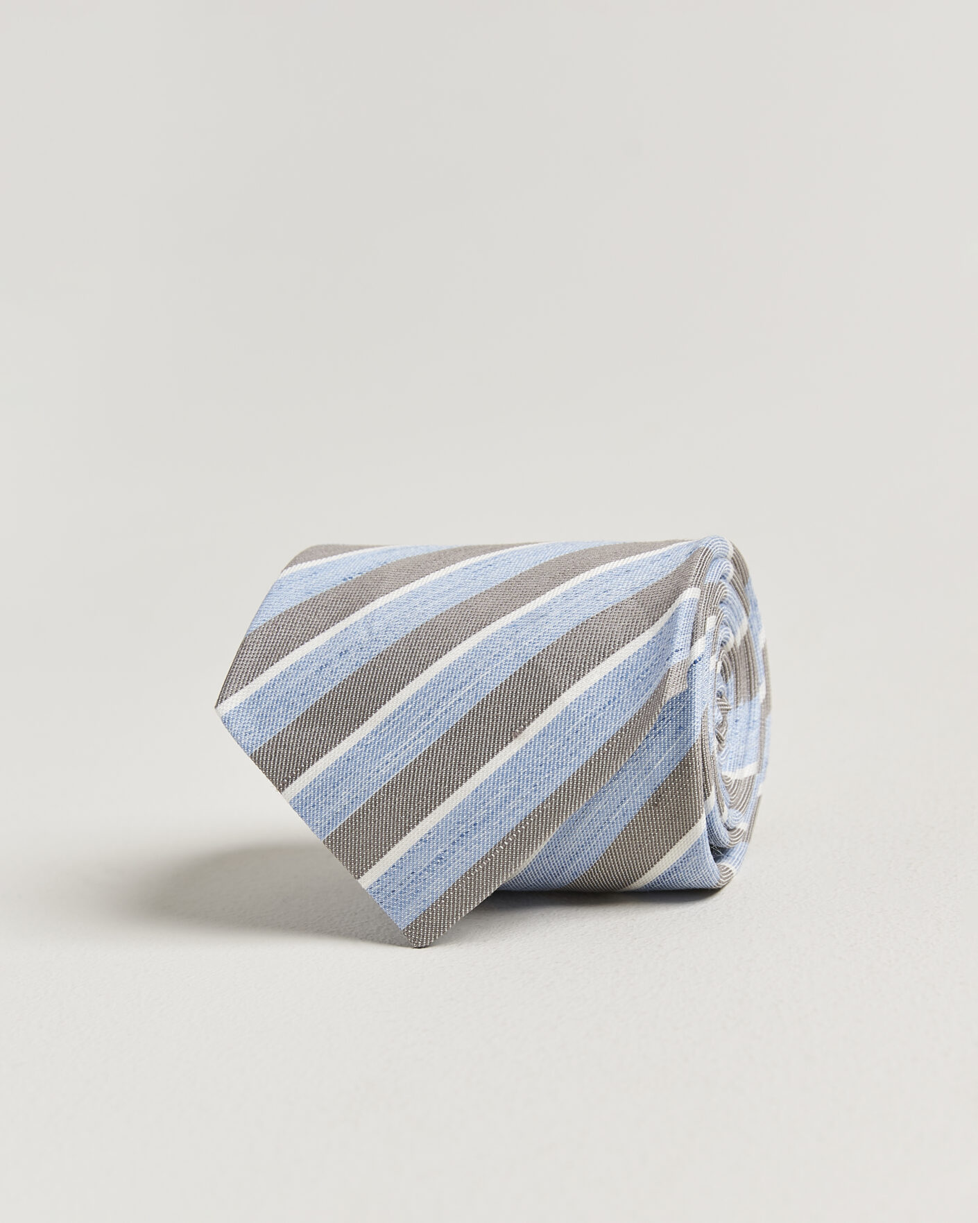 Homme | Cravates | Eton | Striped Linen Silk Tie Brown/Blue