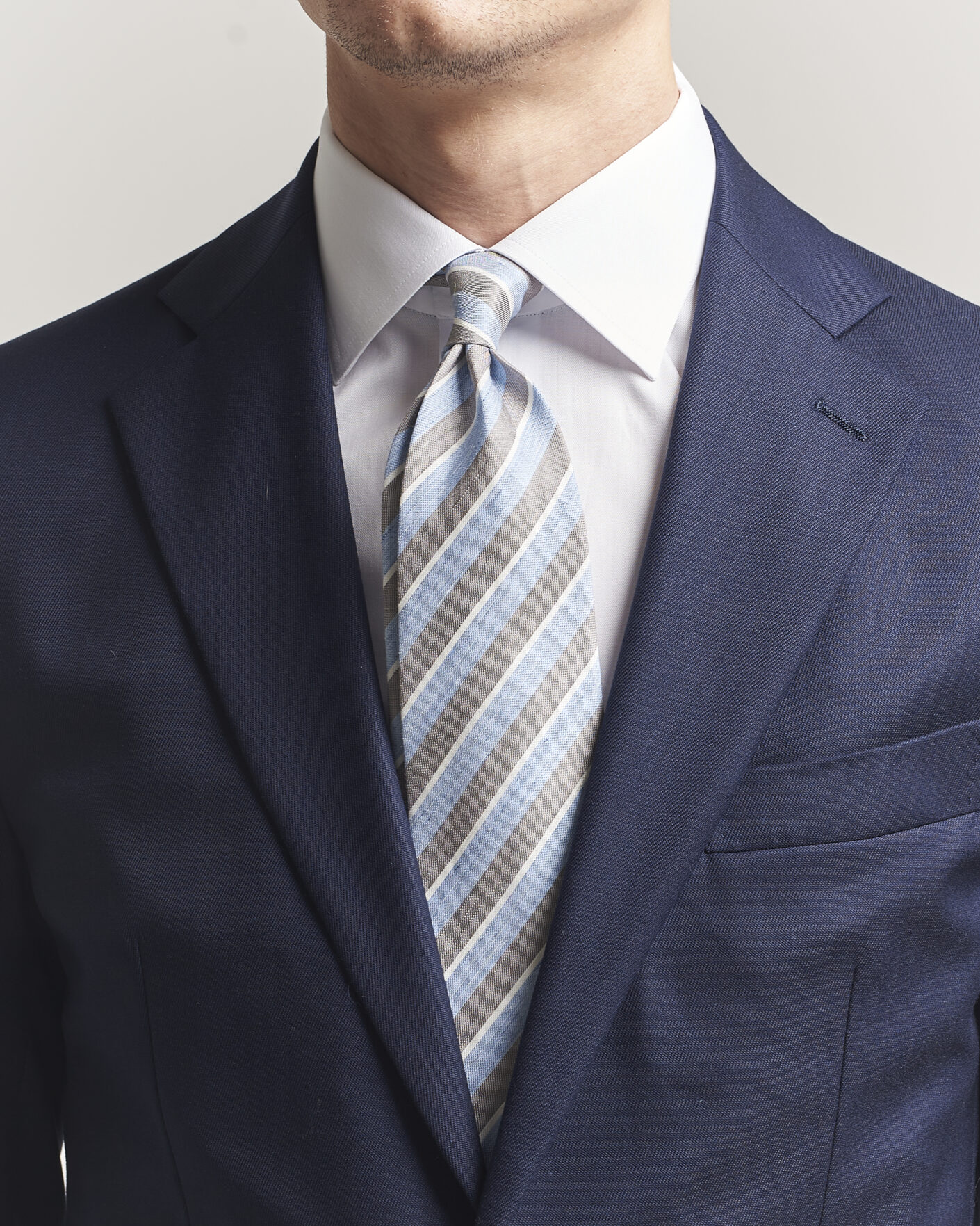 Homme | Cravates | Eton | Striped Linen Silk Tie Brown/Blue