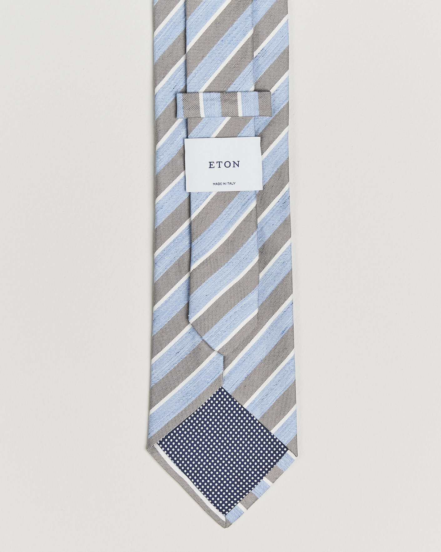 Homme | Cravates | Eton | Striped Linen Silk Tie Brown/Blue