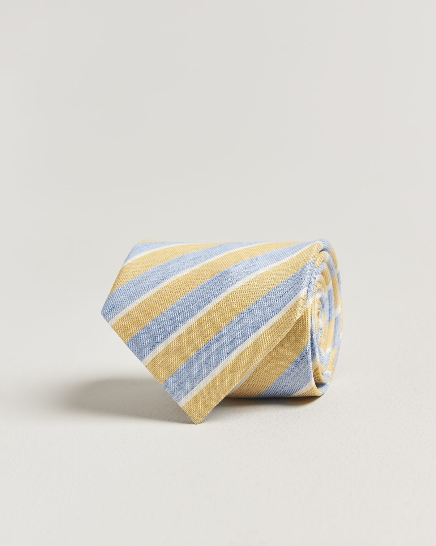 Homme | Cravates | Eton | Striped Linen Silk Tie Yellow/Blue