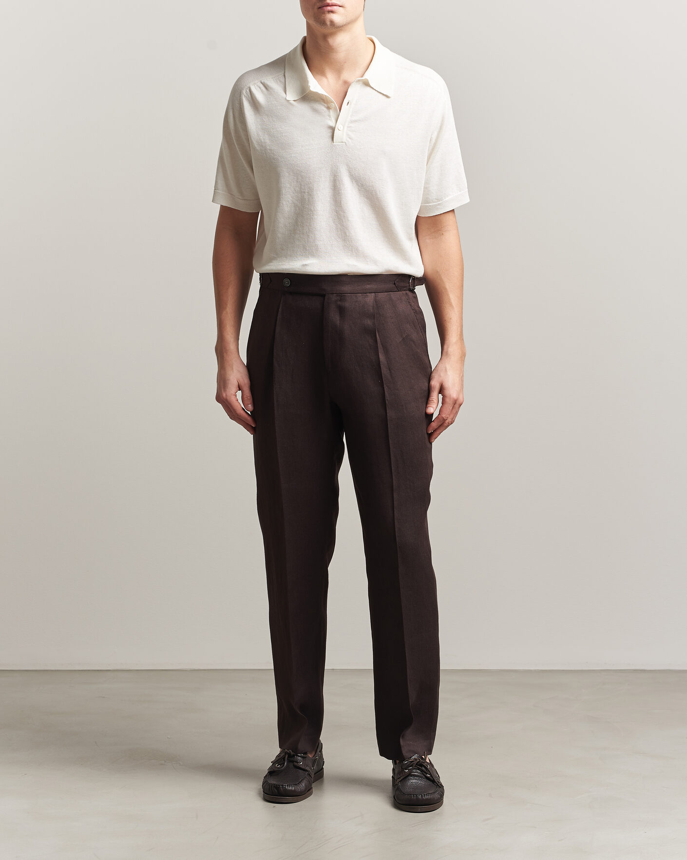 Homme | Polos | Eton | Cotton Linen Fine Knit Polo White