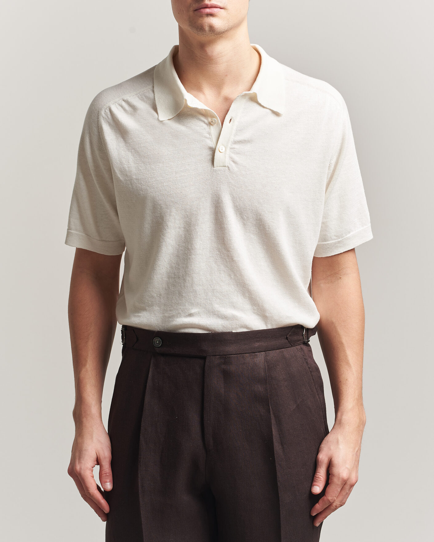 Homme | Polos | Eton | Cotton Linen Fine Knit Polo White