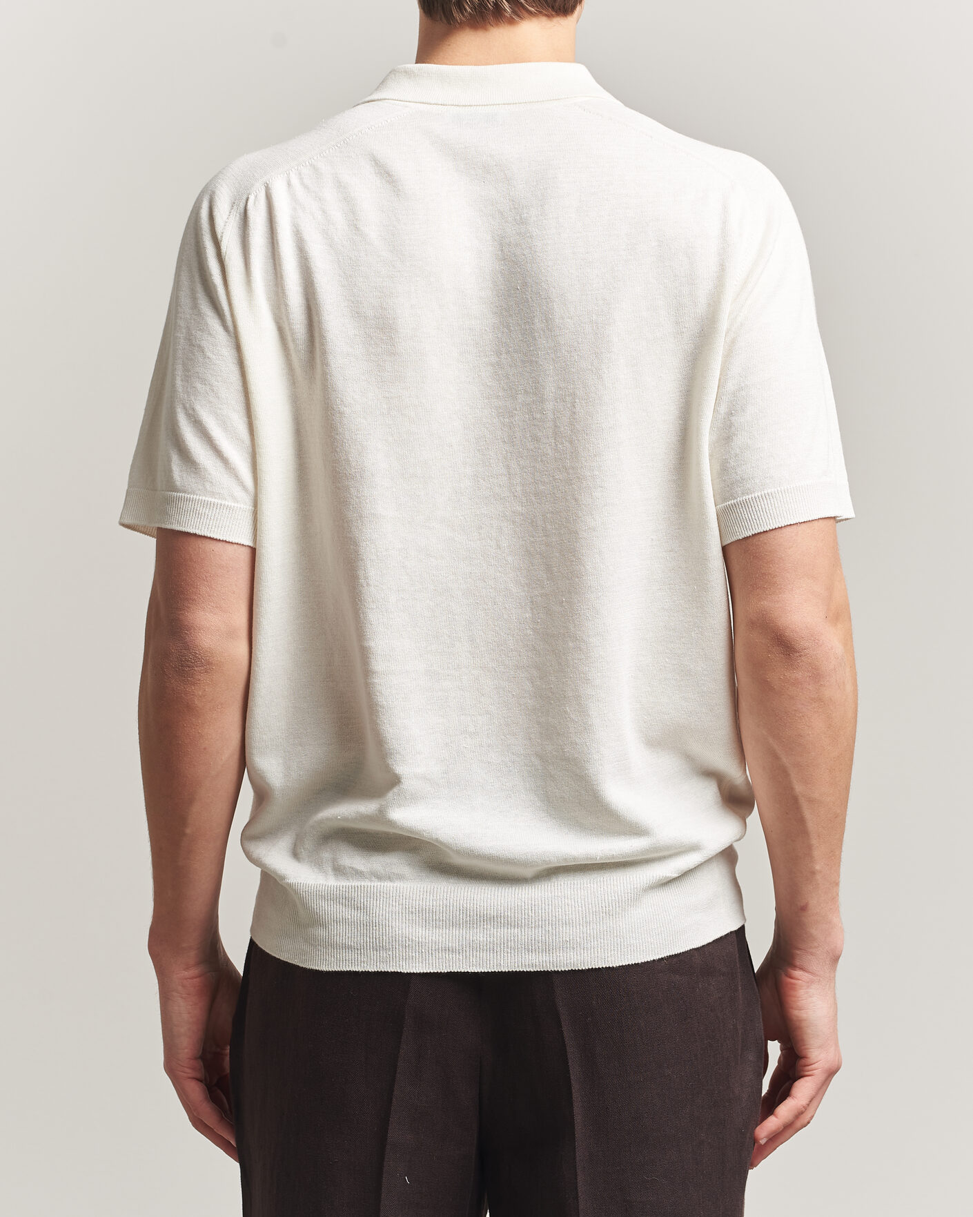 Homme | Polos | Eton | Cotton Linen Fine Knit Polo White