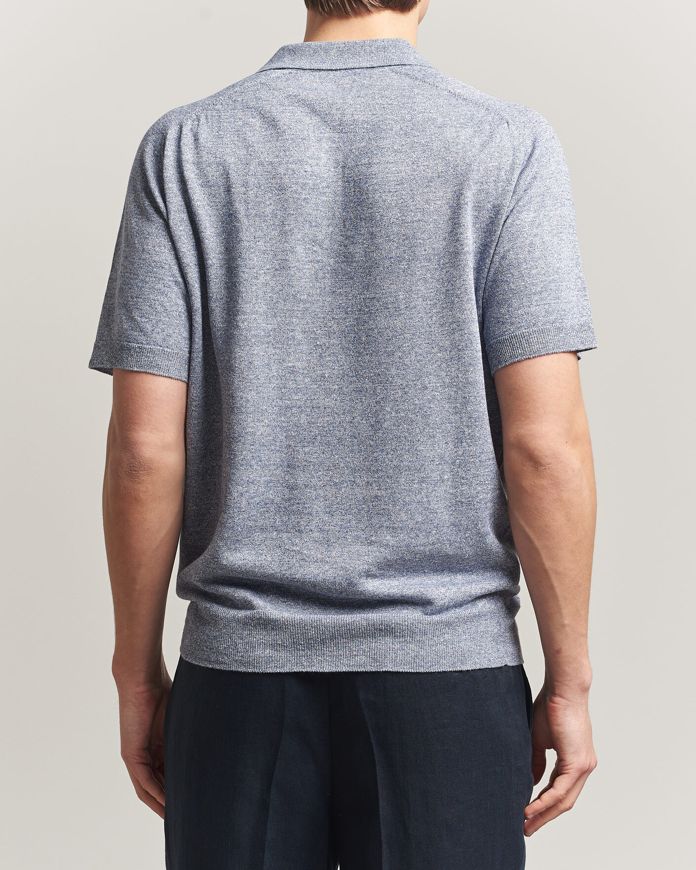 Homme | Polos | Eton | Cotton Linen Fine Knit Polo Blue