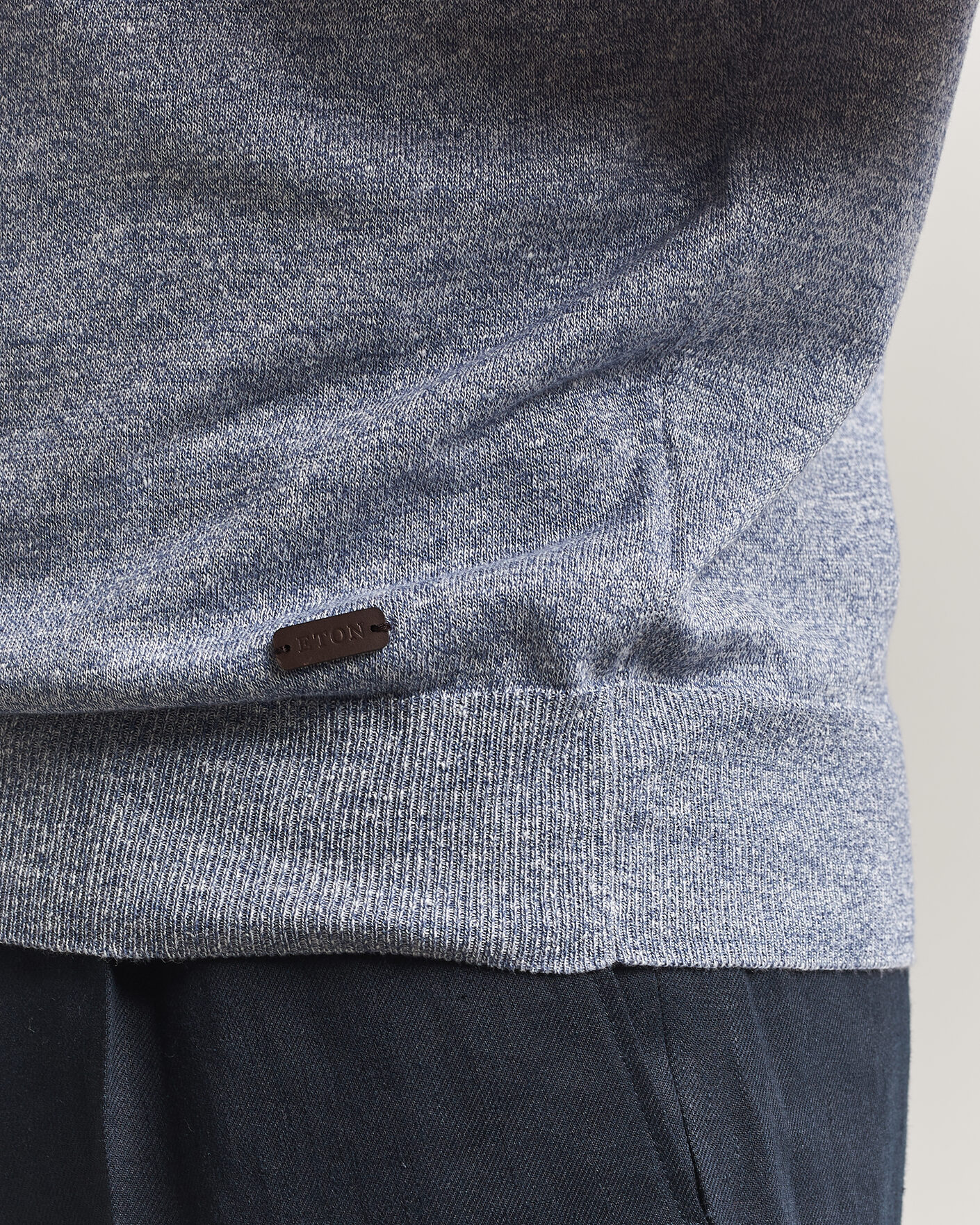 Homme | Polos | Eton | Cotton Linen Fine Knit Polo Blue