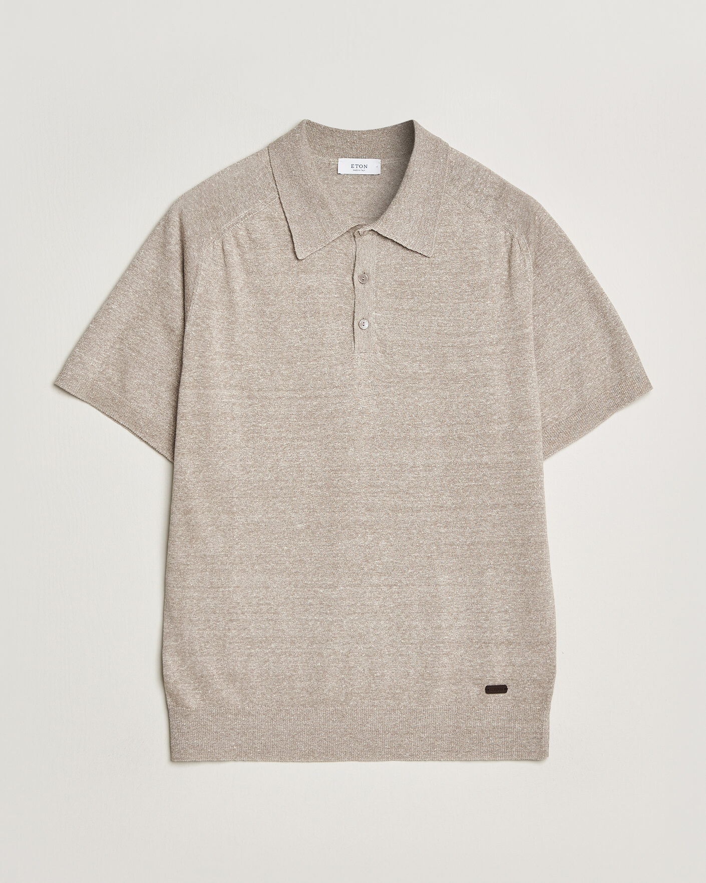 Homme | Polos | Eton | Cotton Linen Fine Knit Polo Beige