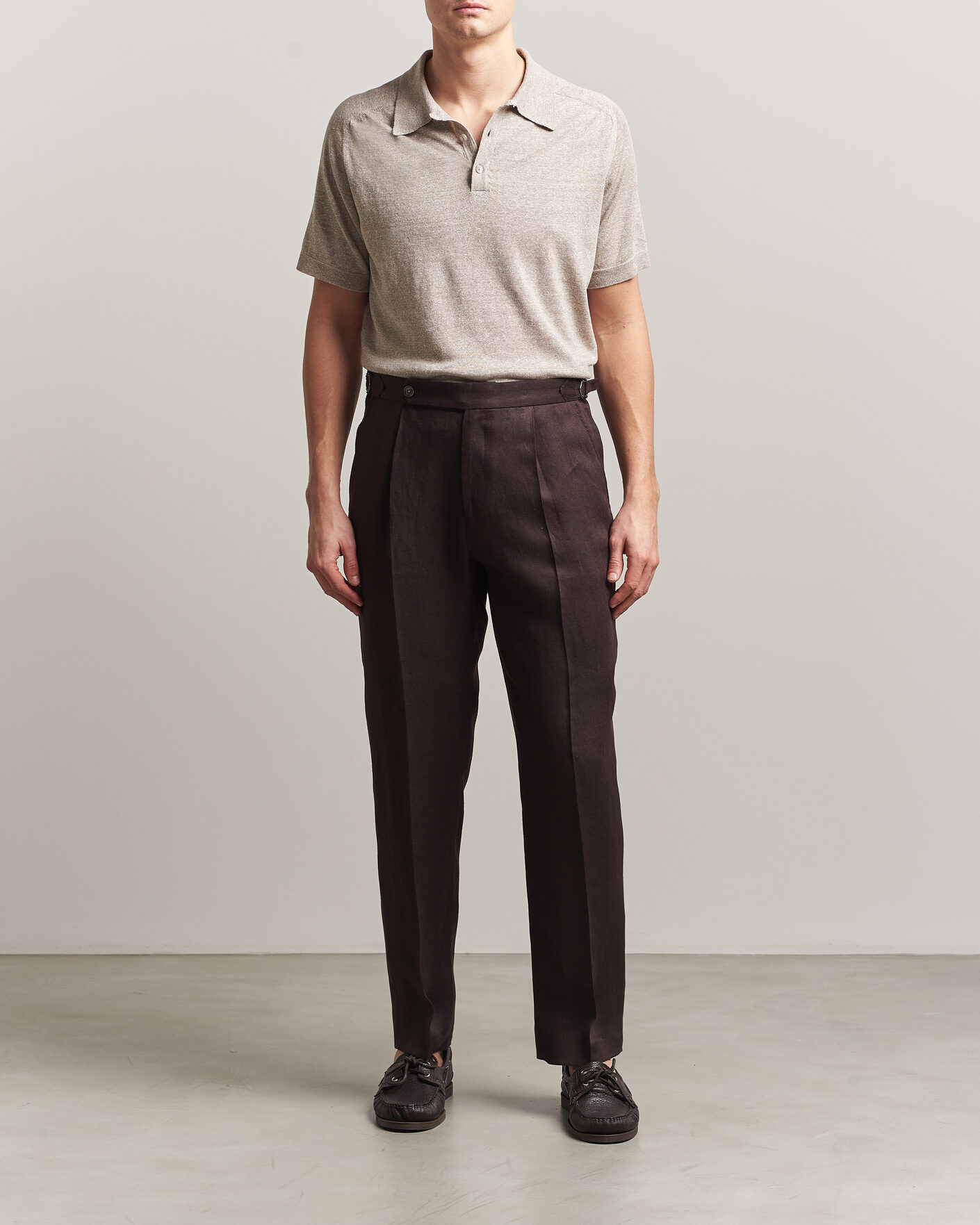 Homme | Polos | Eton | Cotton Linen Fine Knit Polo Beige