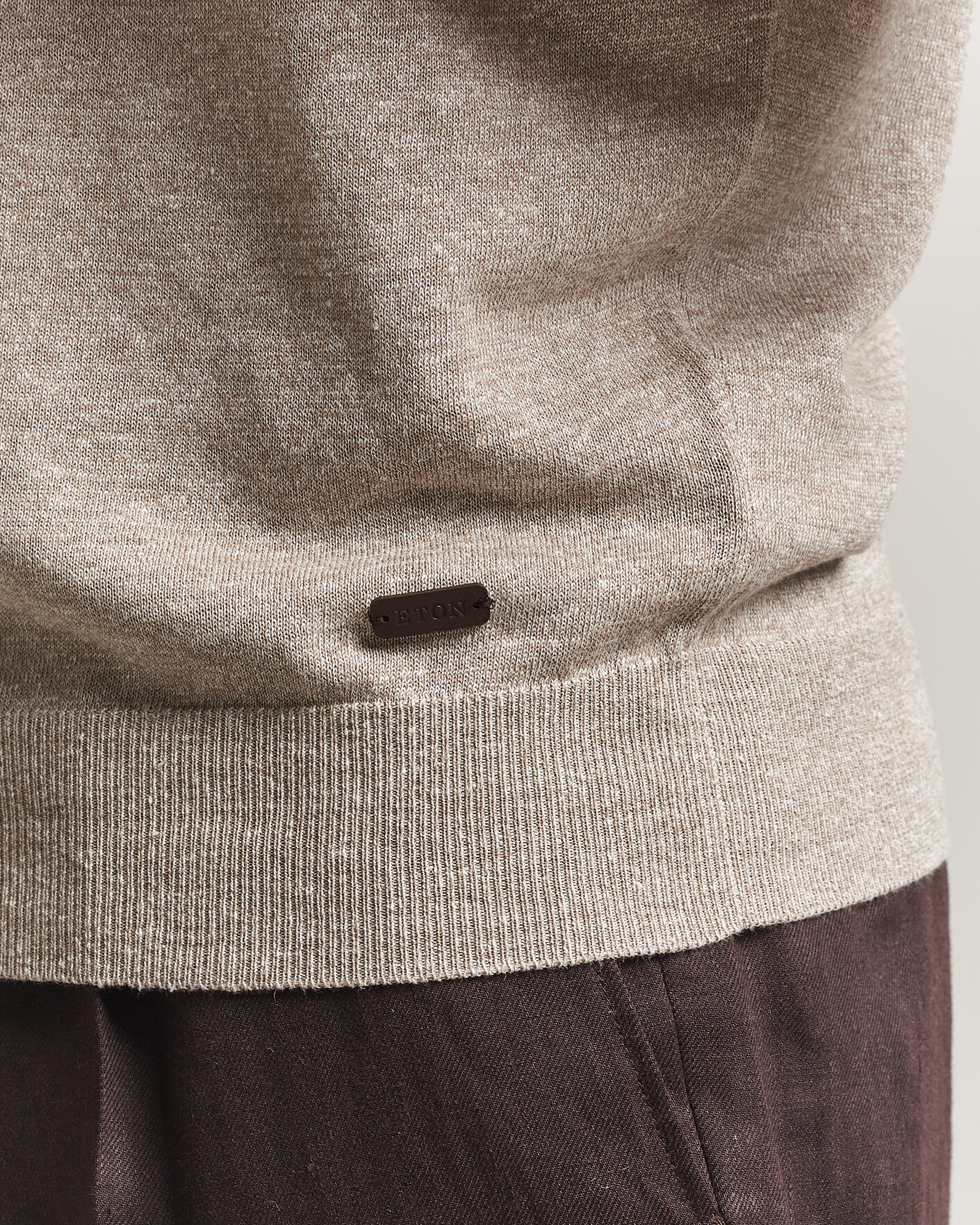 Homme | Polos | Eton | Cotton Linen Fine Knit Polo Beige