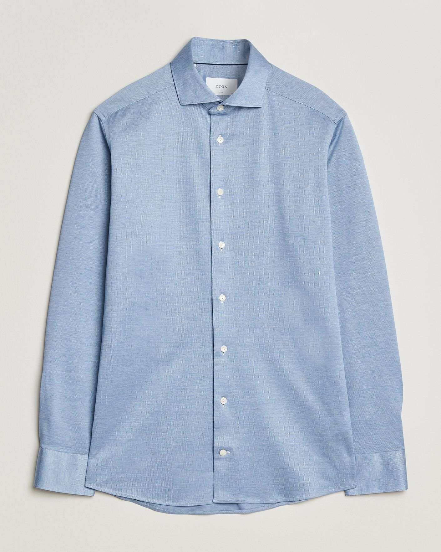 Homme | Chemises | Eton | Filo di Scozia Knitted Shirt Light Blue