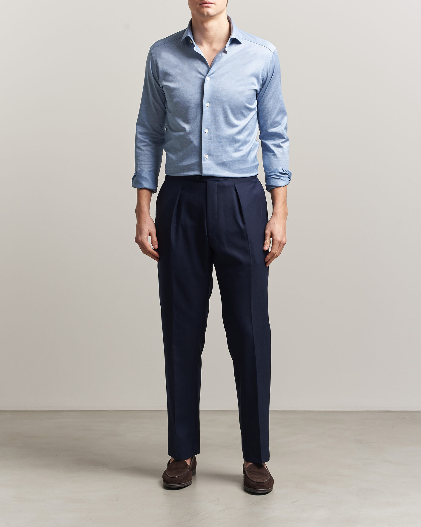 Homme | Chemises | Eton | Filo di Scozia Knitted Shirt Light Blue