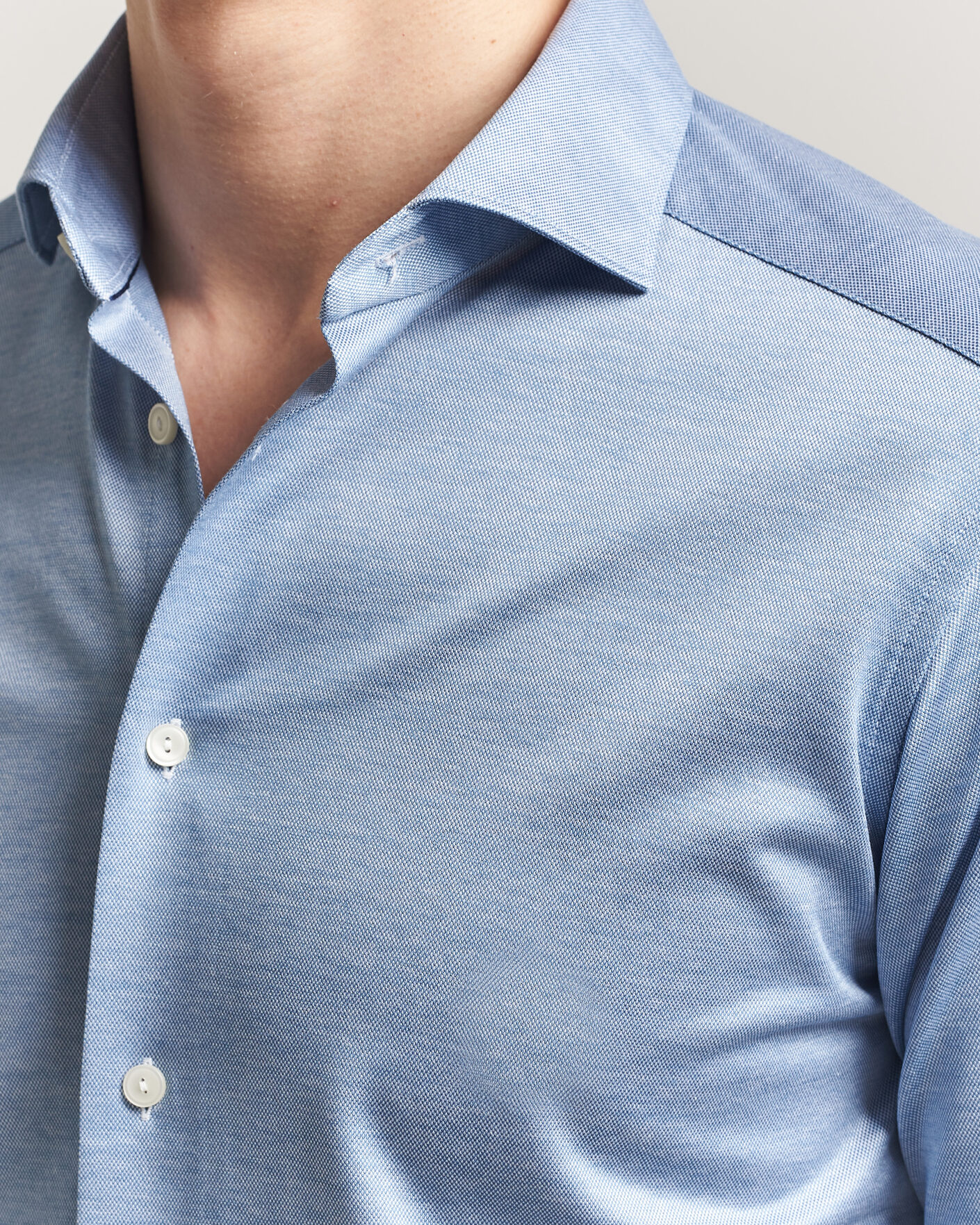 Homme | Chemises | Eton | Filo di Scozia Knitted Shirt Light Blue