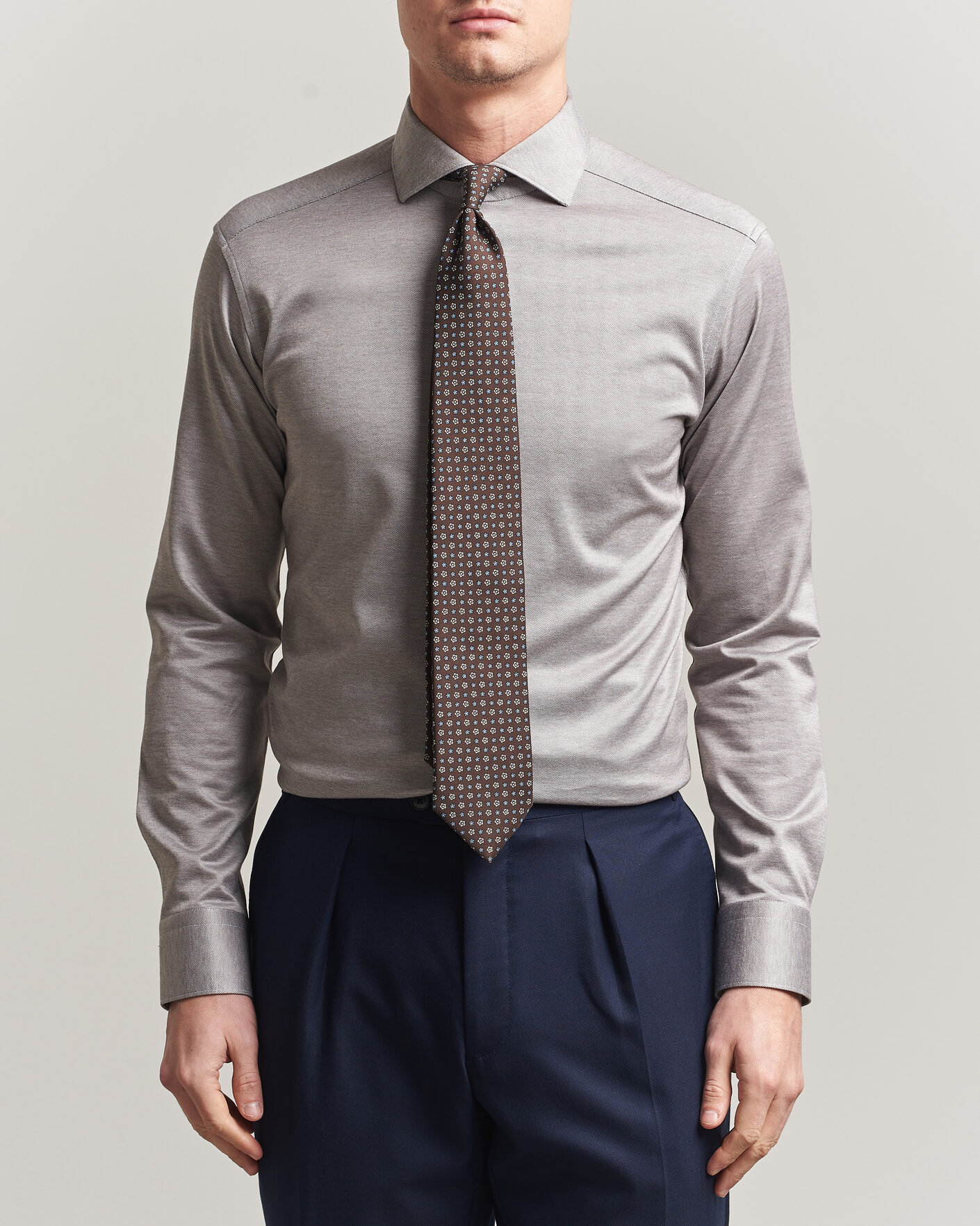 Homme | Chemises | Eton | Filo di Scozia Knitted Shirt Brown