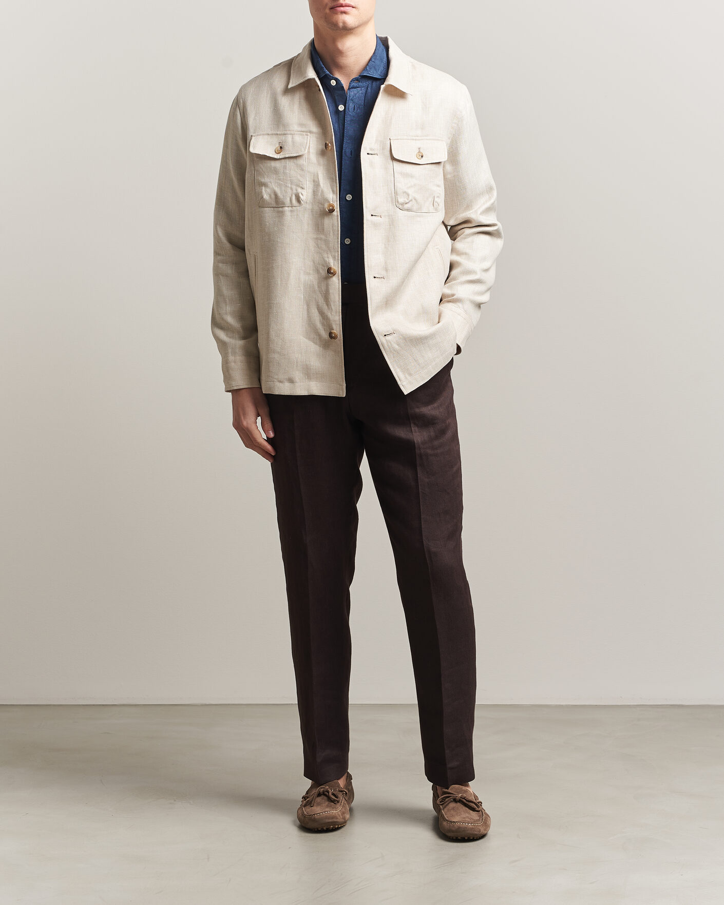 Homme | Manteaux Et Vestes | Eton | Four Pocket Linen Lyocell Shirt Jacket Off White