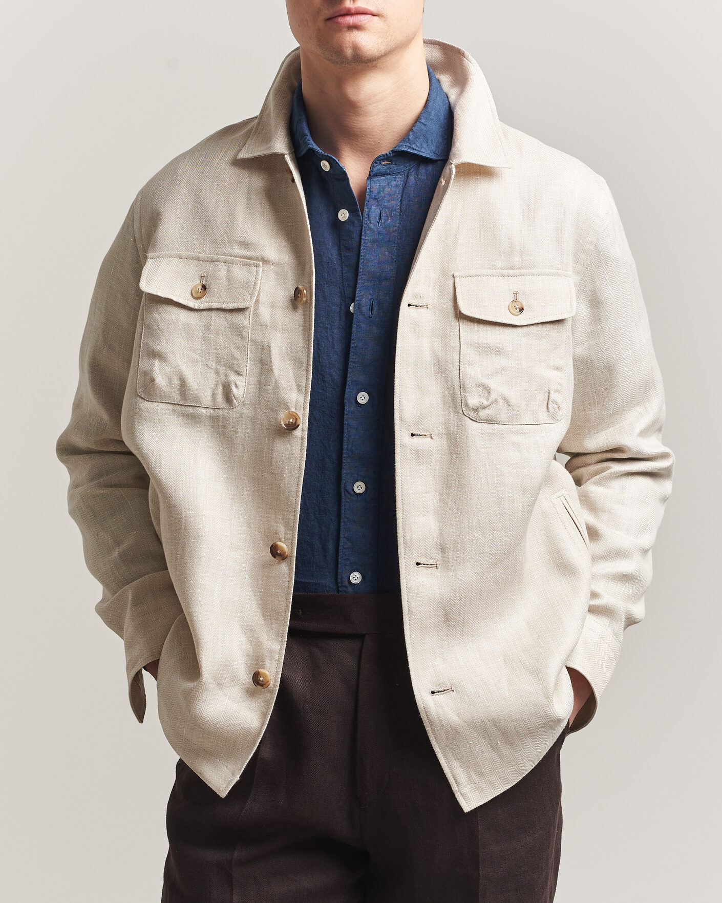 Homme | Manteaux Et Vestes | Eton | Four Pocket Linen Lyocell Shirt Jacket Off White