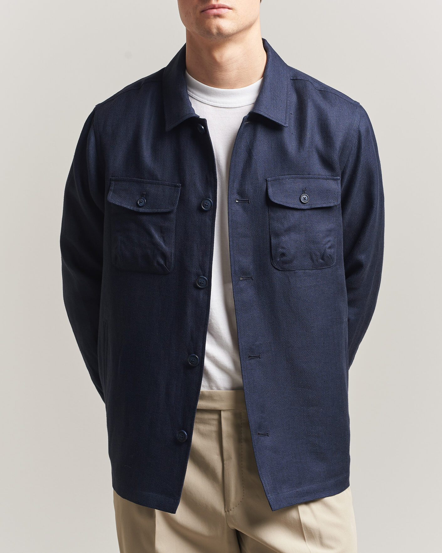 Homme | Manteaux Et Vestes | Eton | Four Pocket Linen Lyocell Shirt Jacket Navy Blue