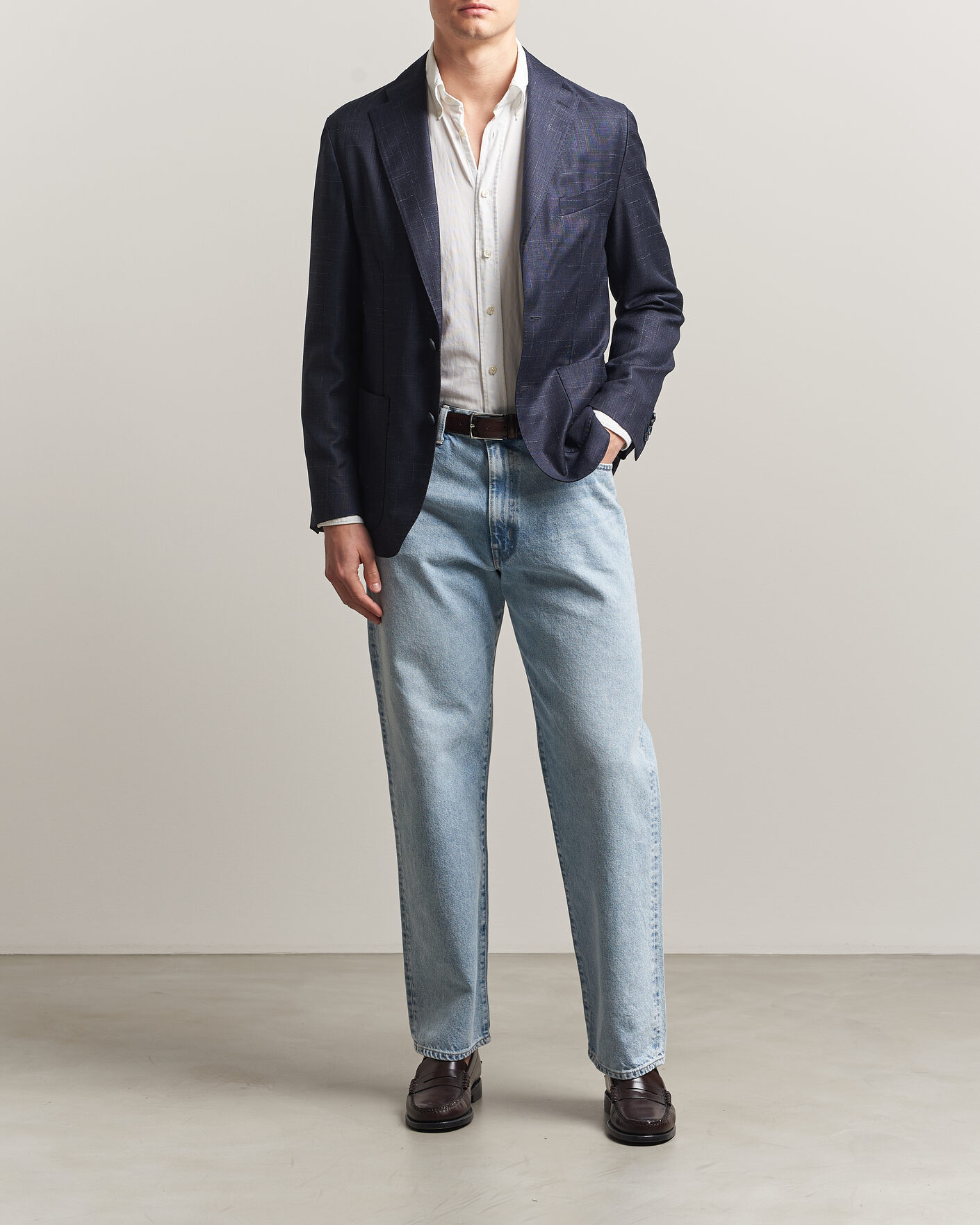 Homme | Blazers | Eton | Wool Silk Soft Blazer Navy Blue