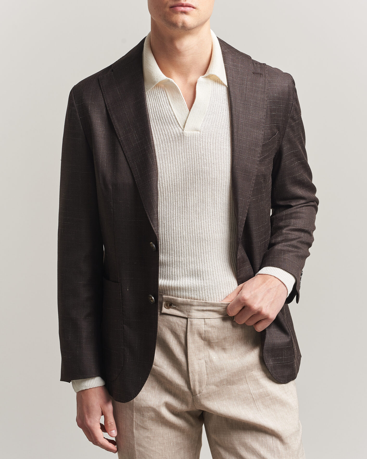 Homme | Blazers | Eton | Wool Silk Soft Blazer Dark Brown