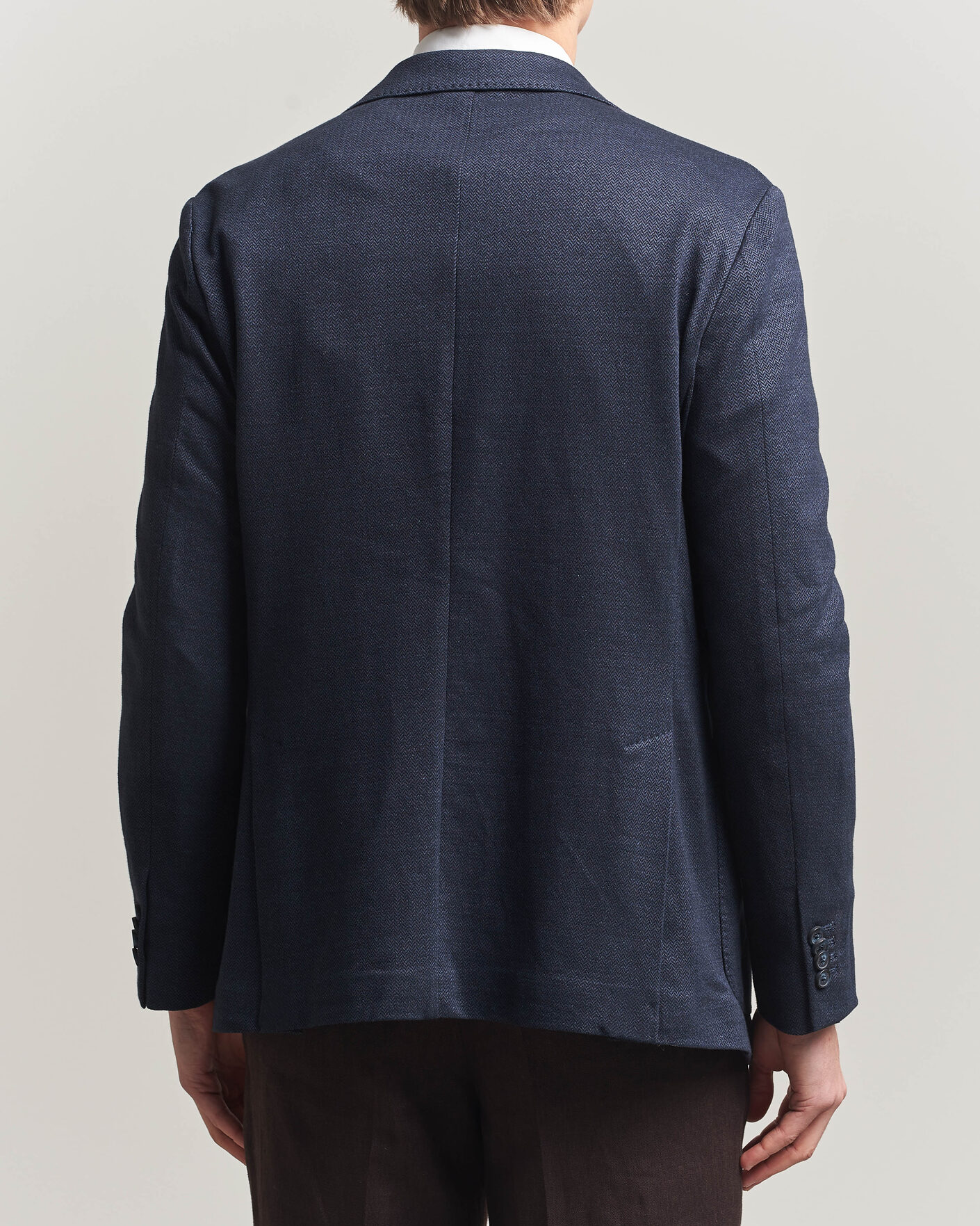 Homme | Blazers | Eton | Linen Jersey Herringbone Blazer Navy Blue