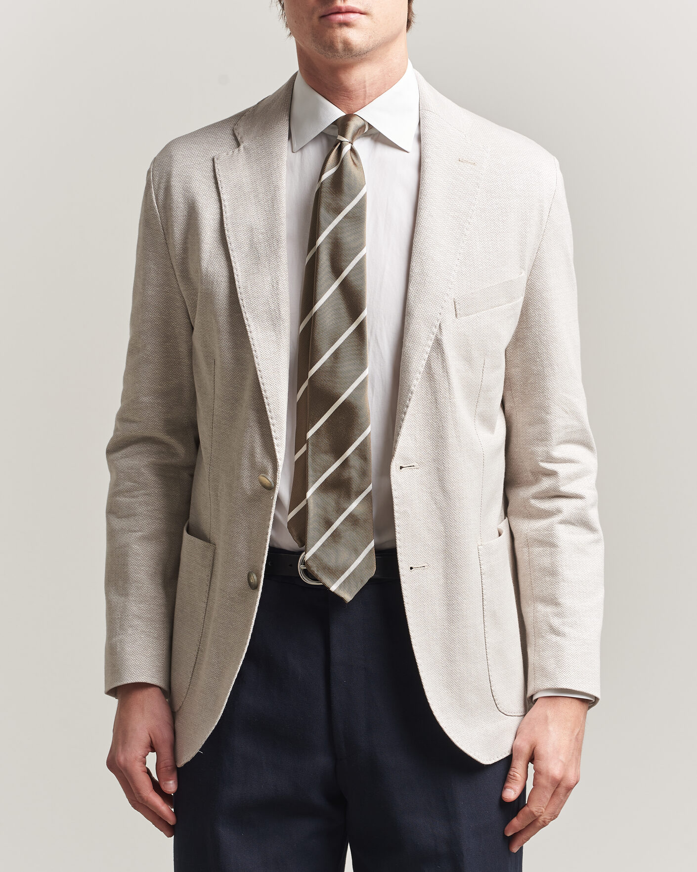Homme | Blazers | Eton | Linen Jersey Herringbone Blazer Beige