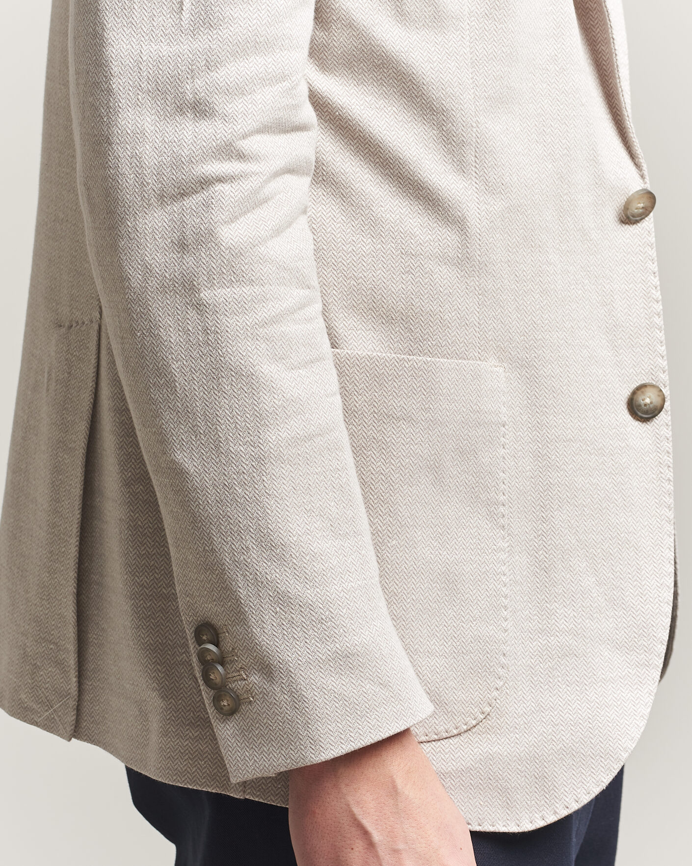 Homme | Blazers | Eton | Linen Jersey Herringbone Blazer Beige