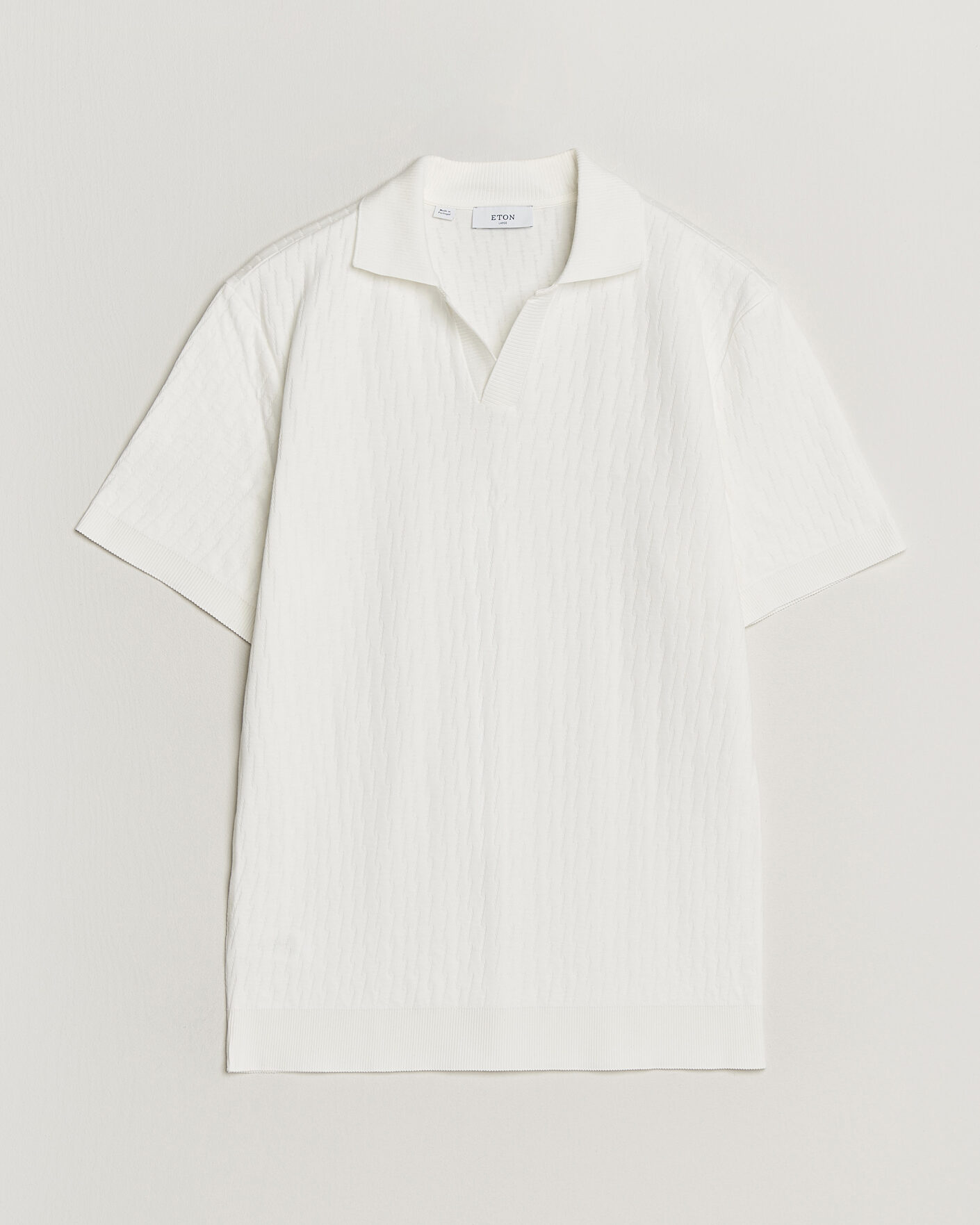 Homme | Polos | Eton | Open Collar Jacquard Polo Off White