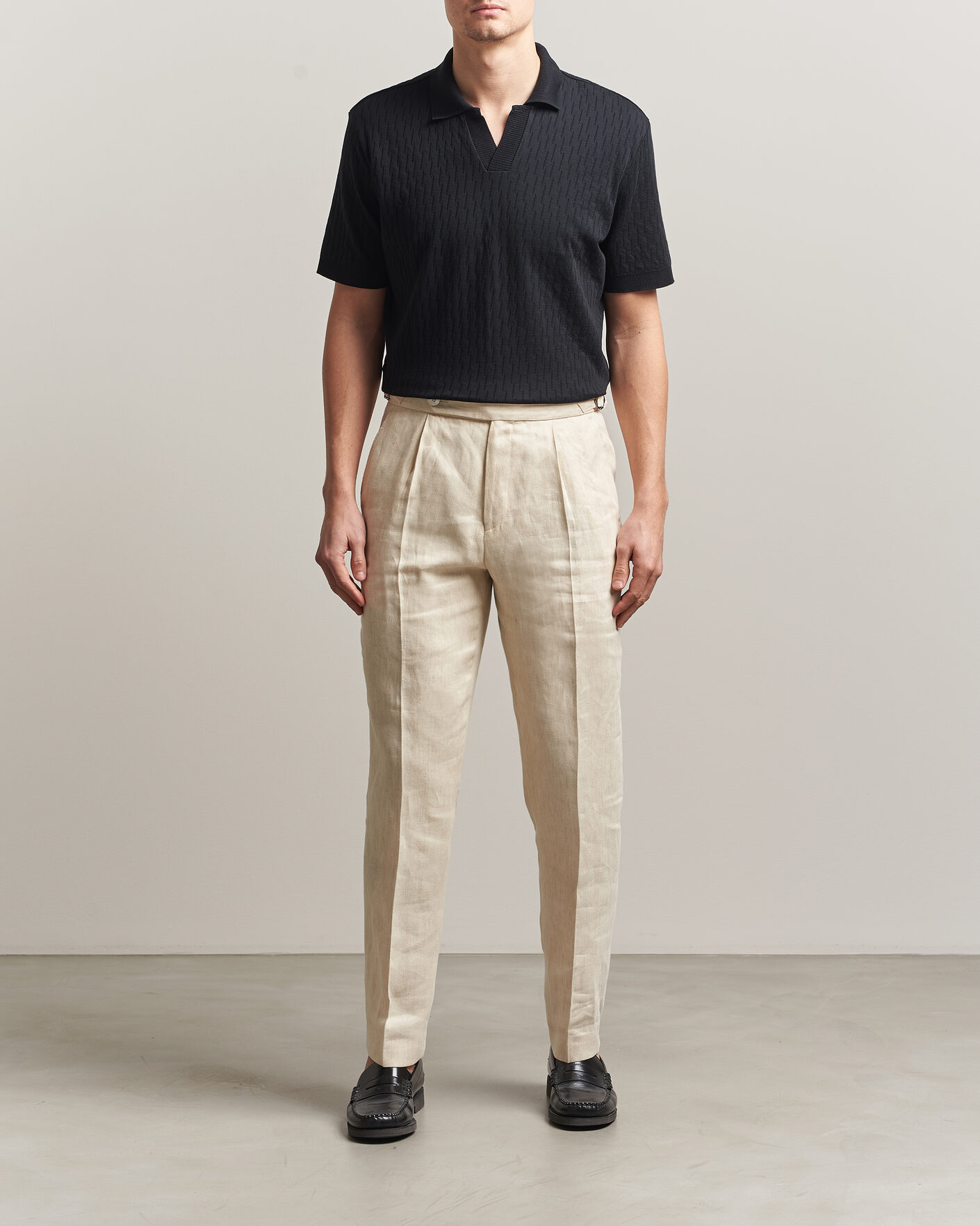 Homme | Polos | Eton | Open Collar Jacquard Polo Black