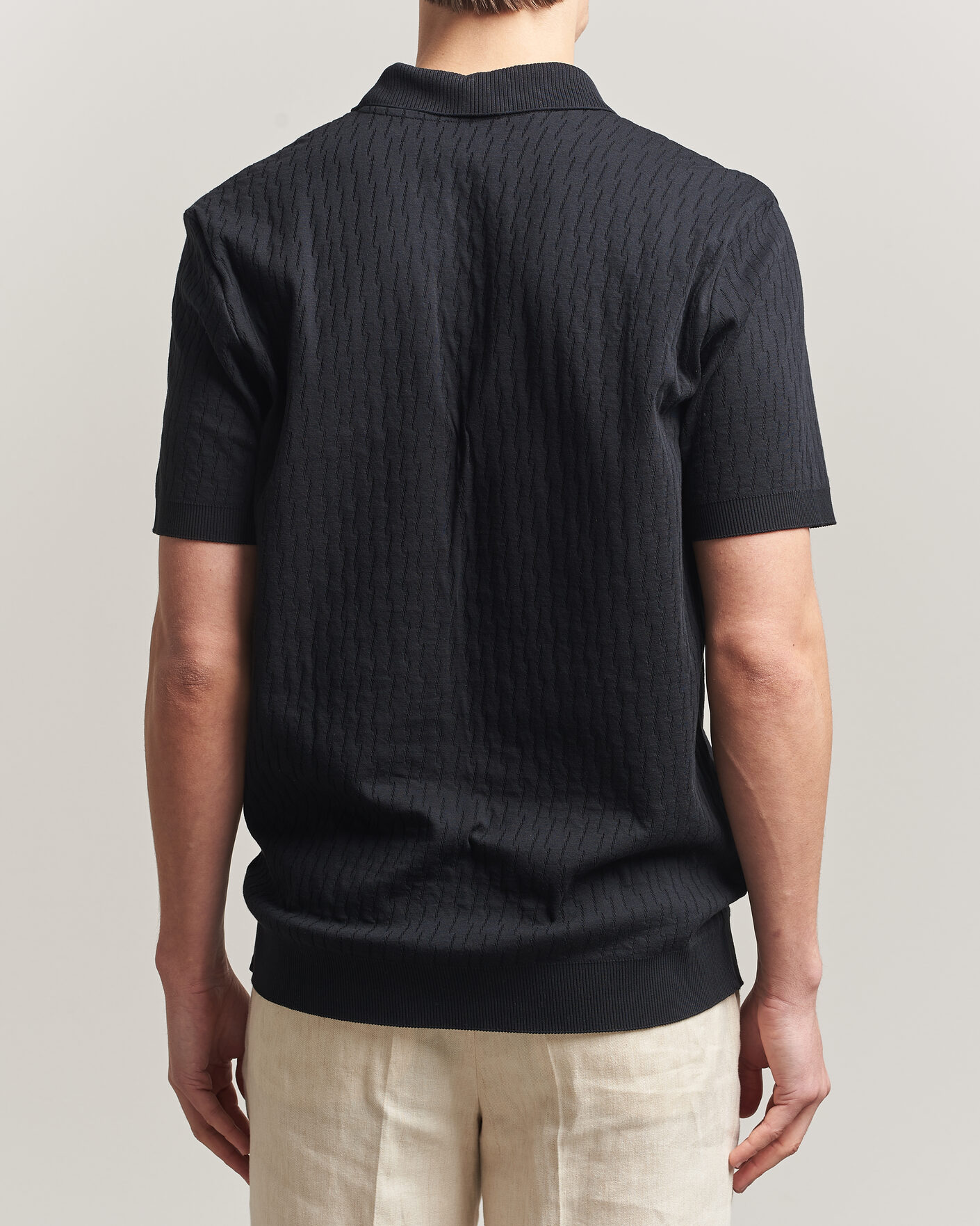 Homme | Polos | Eton | Open Collar Jacquard Polo Black