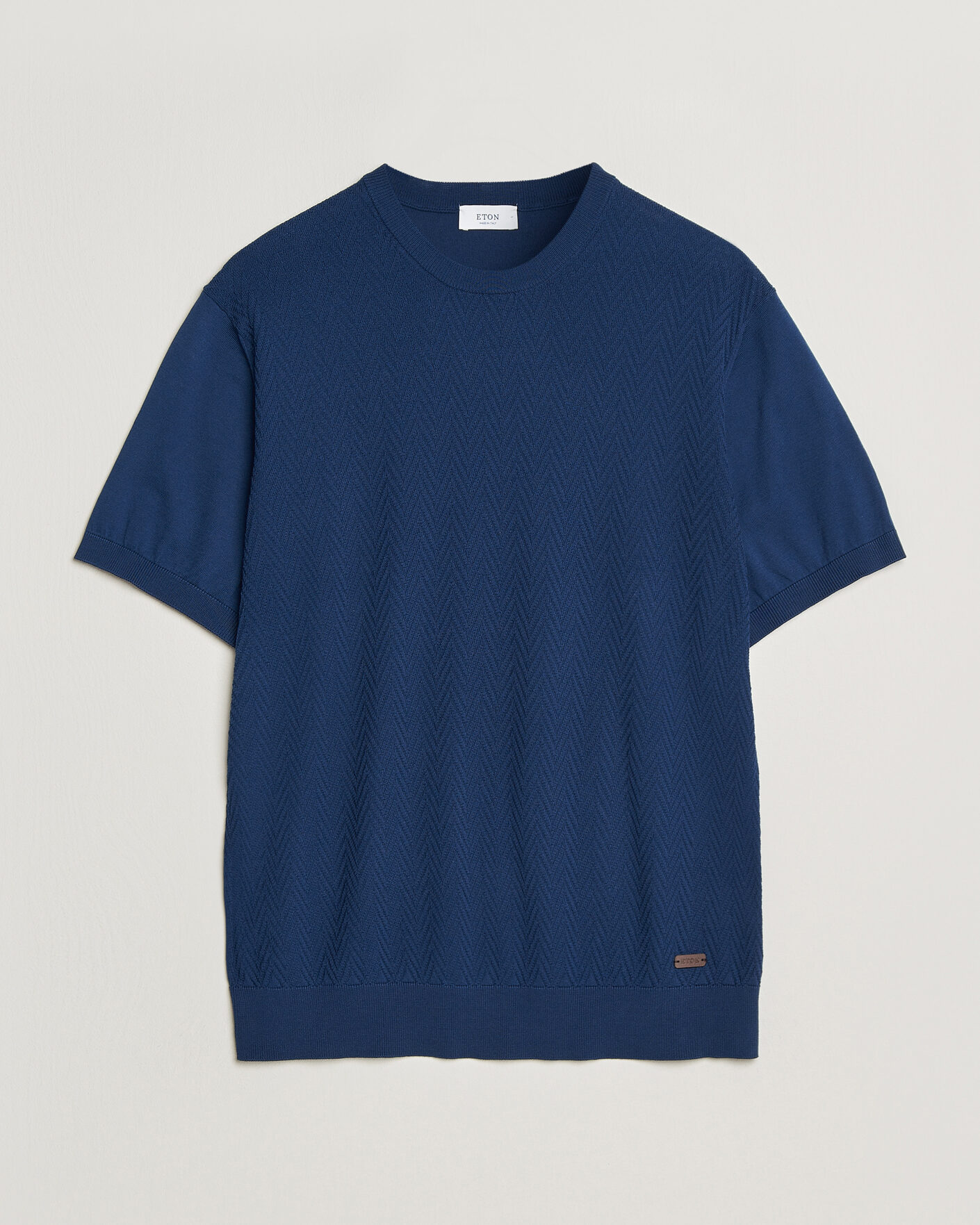 Homme | T-shirts | Eton | Cotton Knitted Crew Neck T-Shirt Navy Blue
