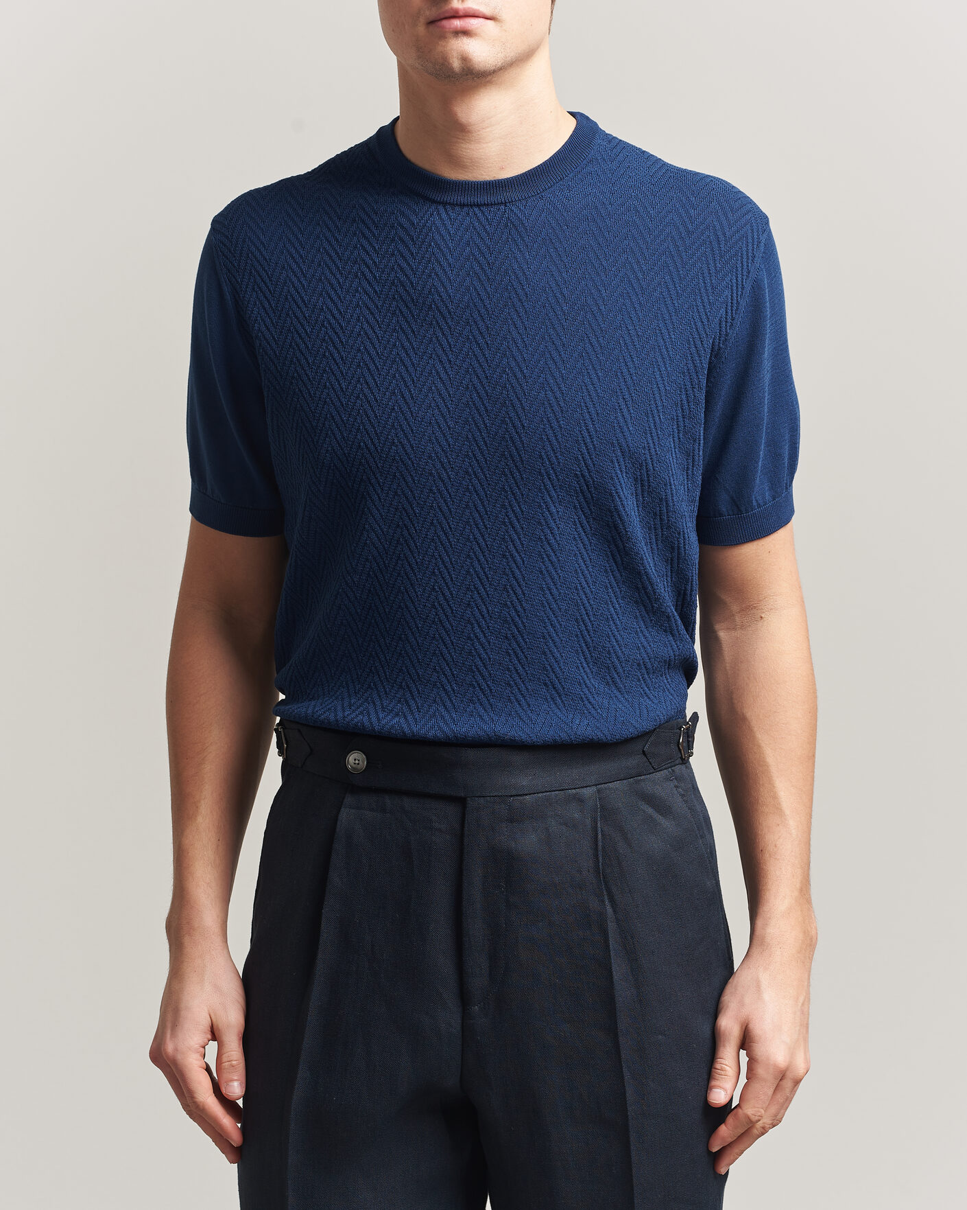 Homme | T-shirts | Eton | Cotton Knitted Crew Neck T-Shirt Navy Blue