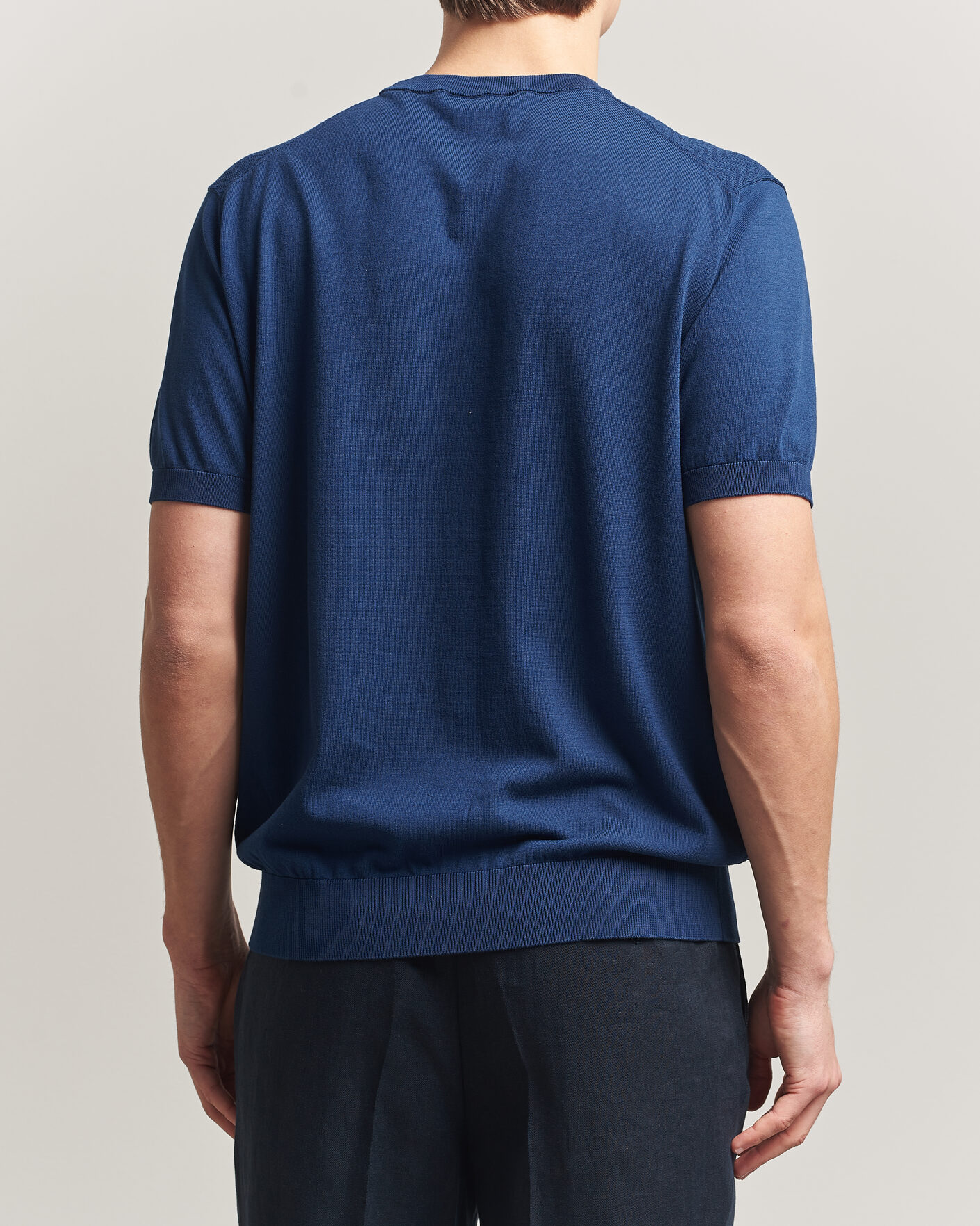 Homme | T-shirts | Eton | Cotton Knitted Crew Neck T-Shirt Navy Blue