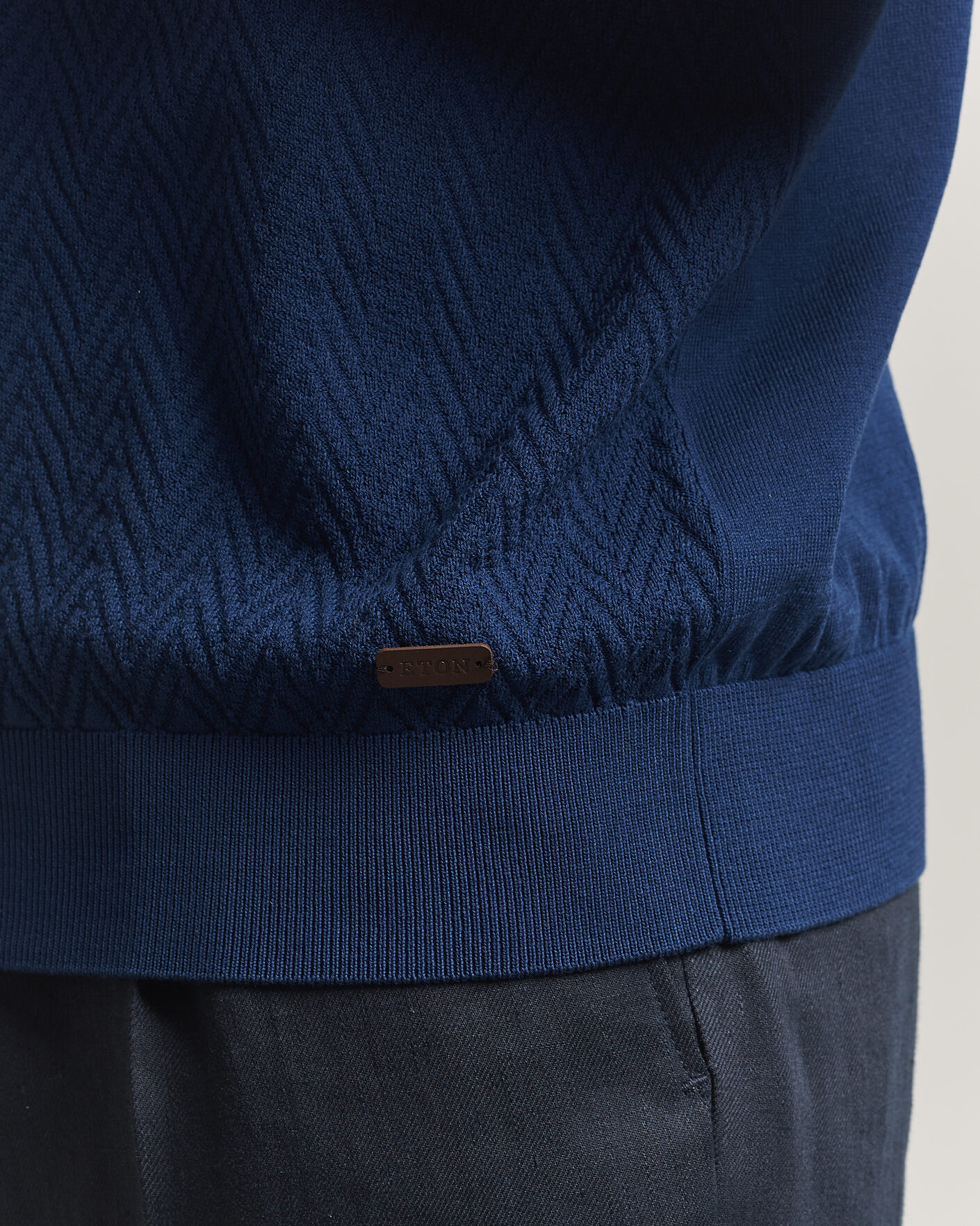 Homme | T-shirts | Eton | Cotton Knitted Crew Neck T-Shirt Navy Blue