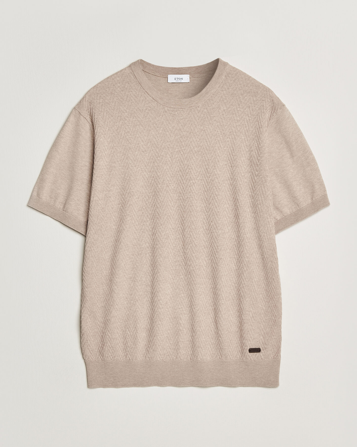 Homme | T-shirts | Eton | Cotton Knitted Crew Neck T-Shirt Beige