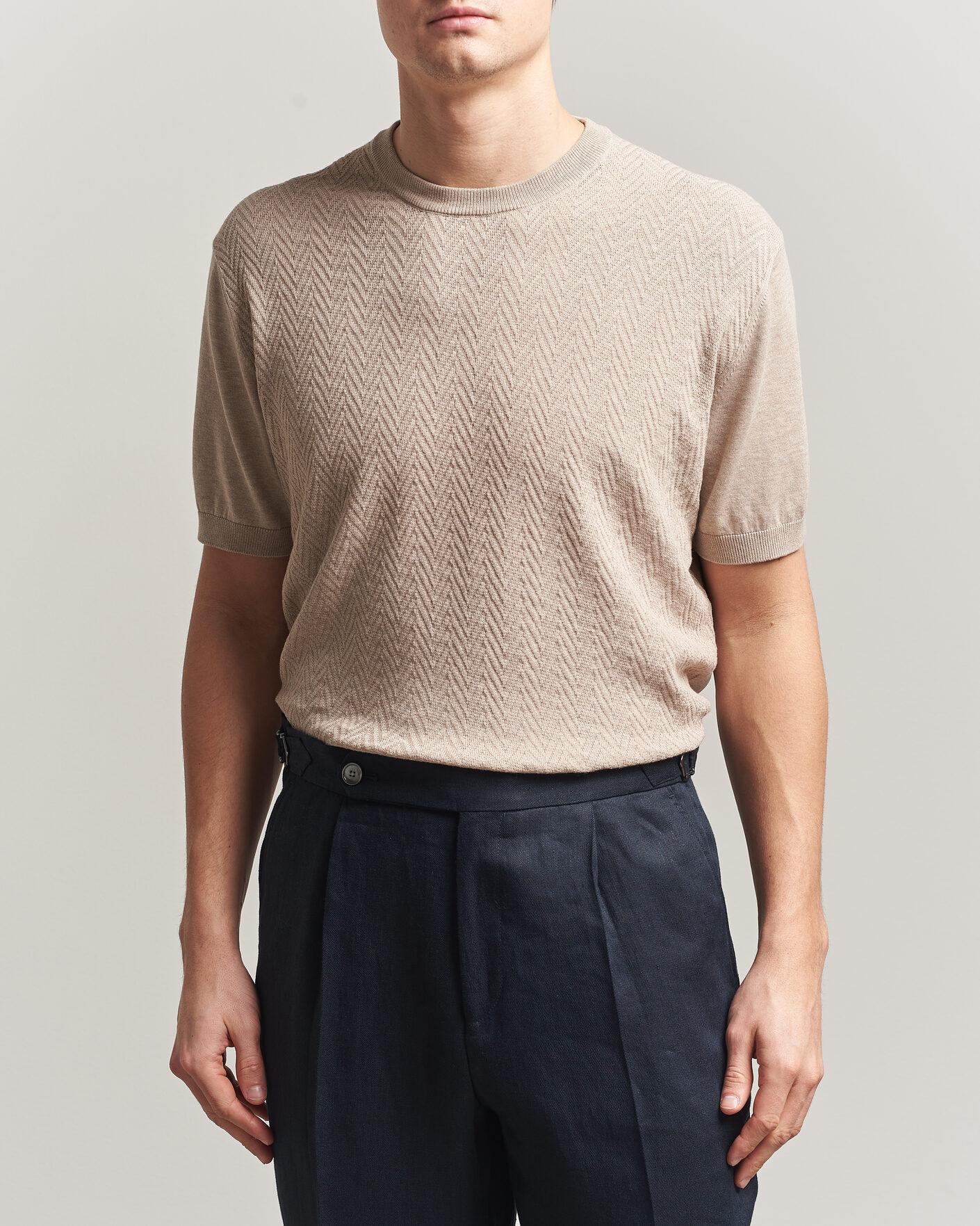 Homme | T-shirts | Eton | Cotton Knitted Crew Neck T-Shirt Beige