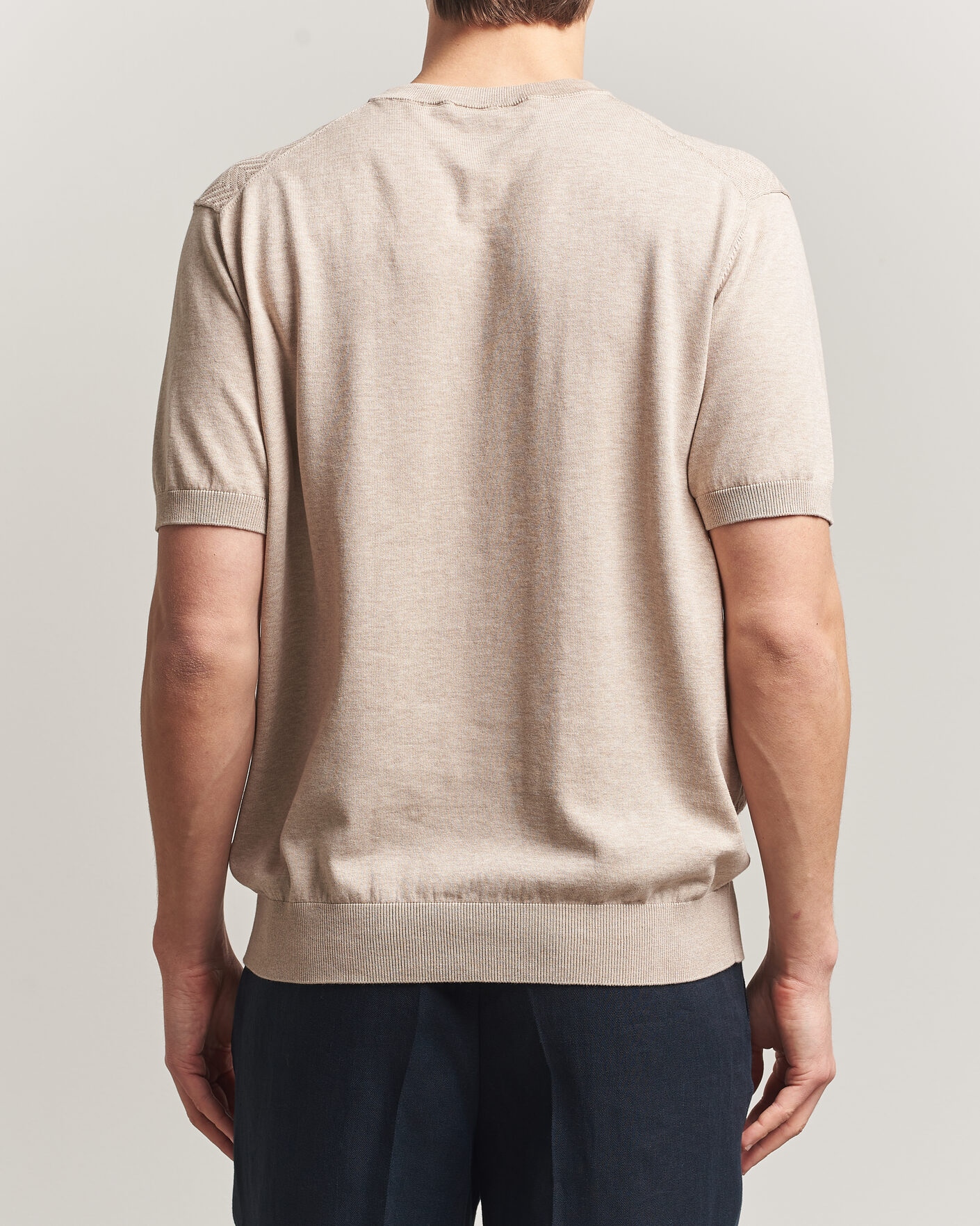 Homme | T-shirts | Eton | Cotton Knitted Crew Neck T-Shirt Beige