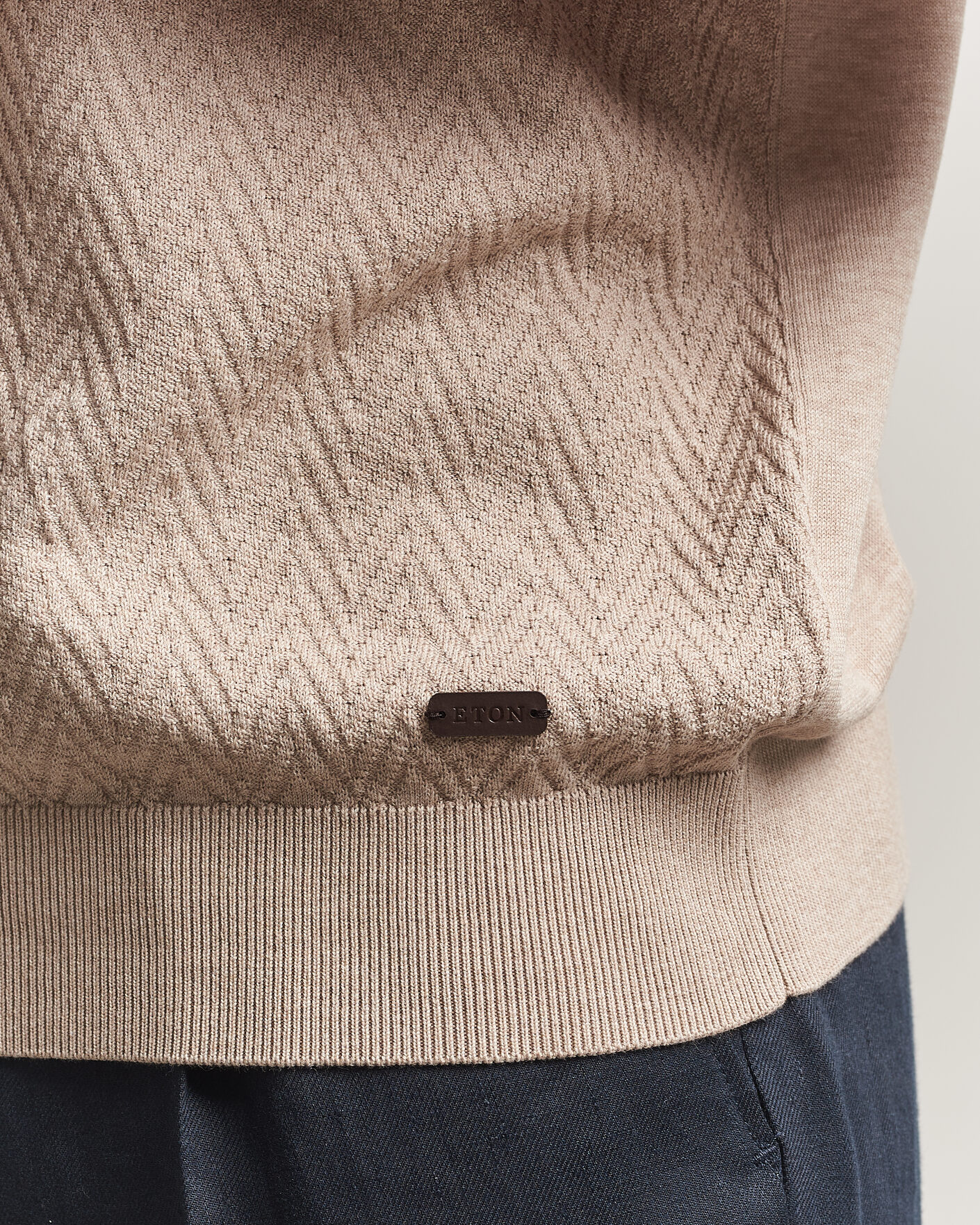 Homme | T-shirts | Eton | Cotton Knitted Crew Neck T-Shirt Beige