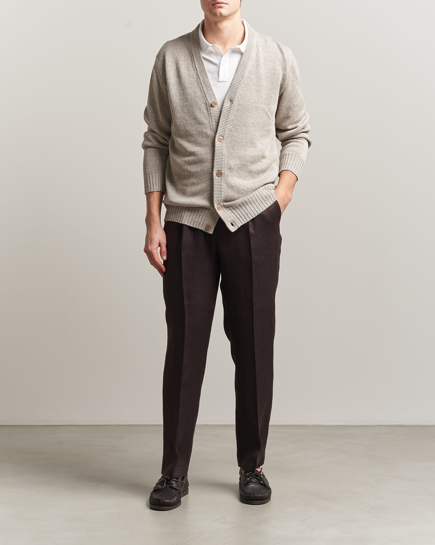 Homme | Pulls Et Tricots | Eton | Cotton Linen Knitted Cardigan Beige