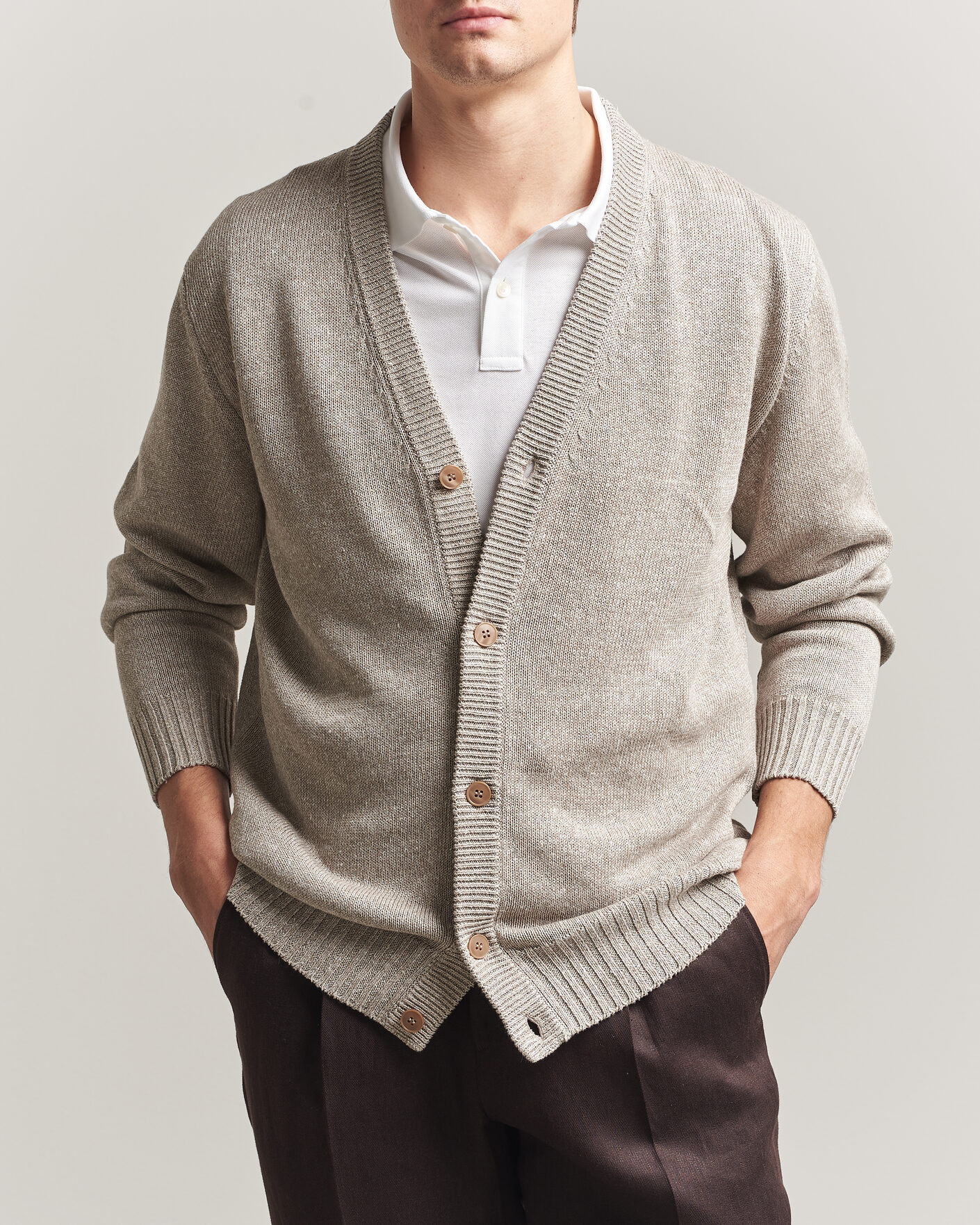 Homme | Pulls Et Tricots | Eton | Cotton Linen Knitted Cardigan Beige