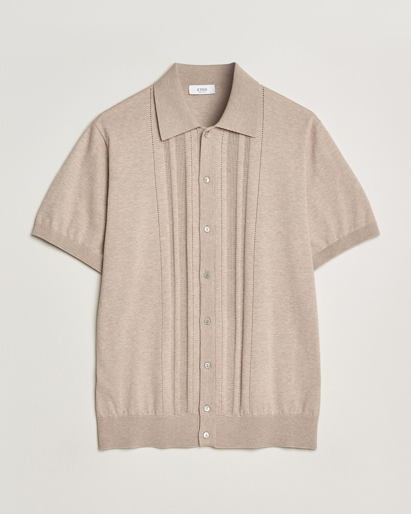 Homme | Chemises | Eton | Cotton Structured Knitted Short Sleeve Shirt Beige