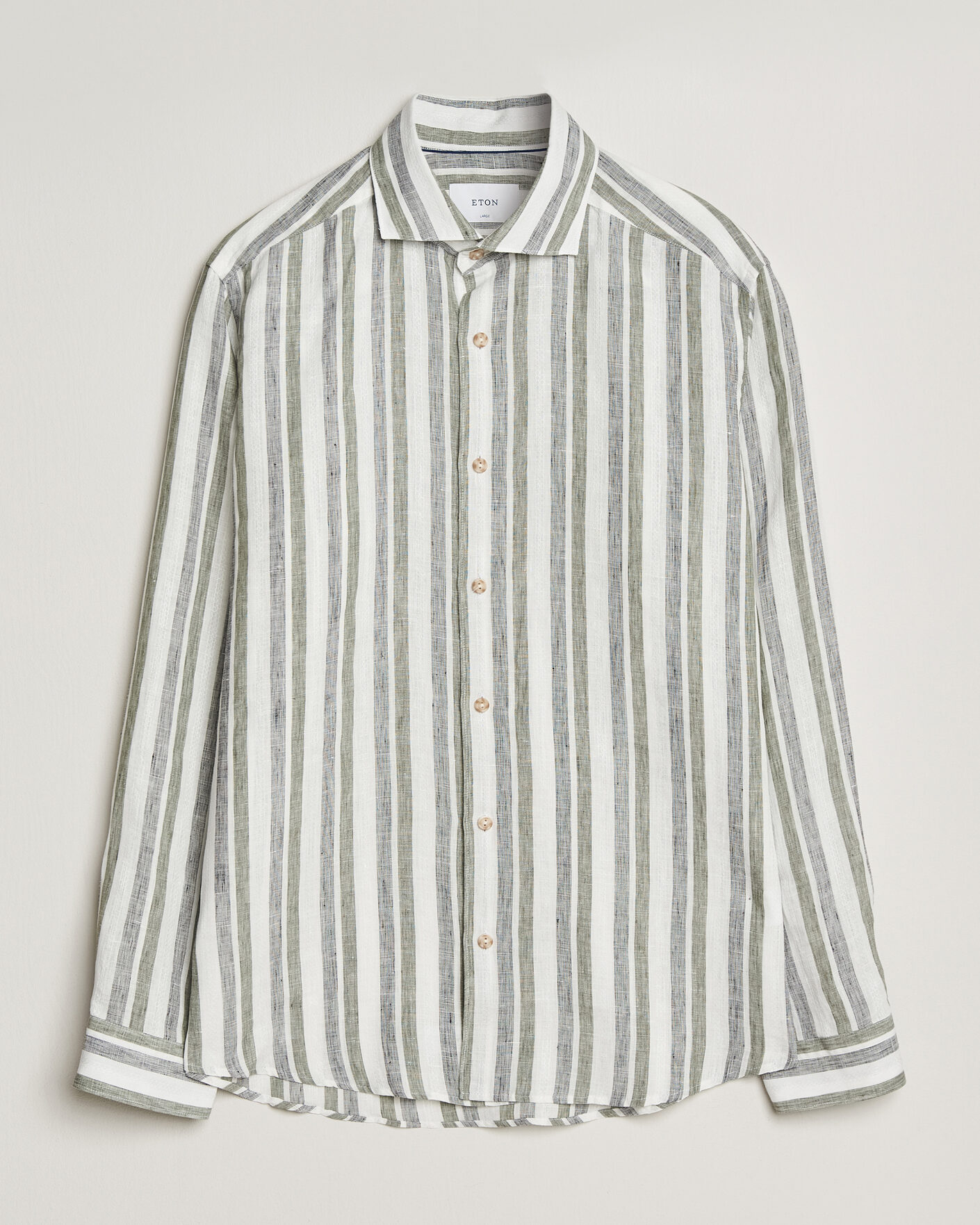 Homme | Chemises | Eton | Casual Fit Striped Linen Shirt Dark Green